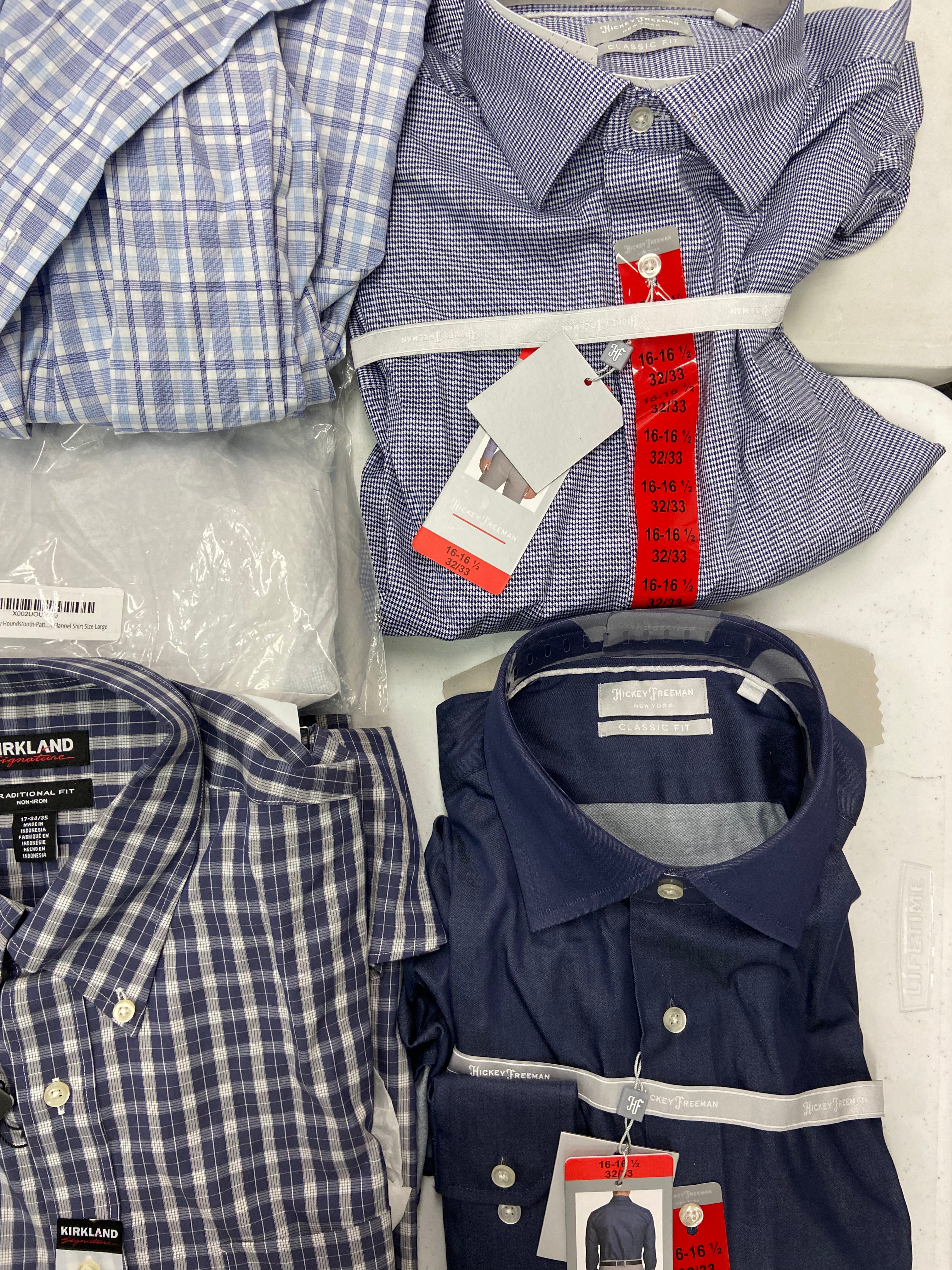 Men's Clothing Dress Shirts Wholesale Lot, HICKEY FREEMAN, DYLAN GRAY, KIRKLAND, 15 items, Shelf Pulls, MSRP $1,188