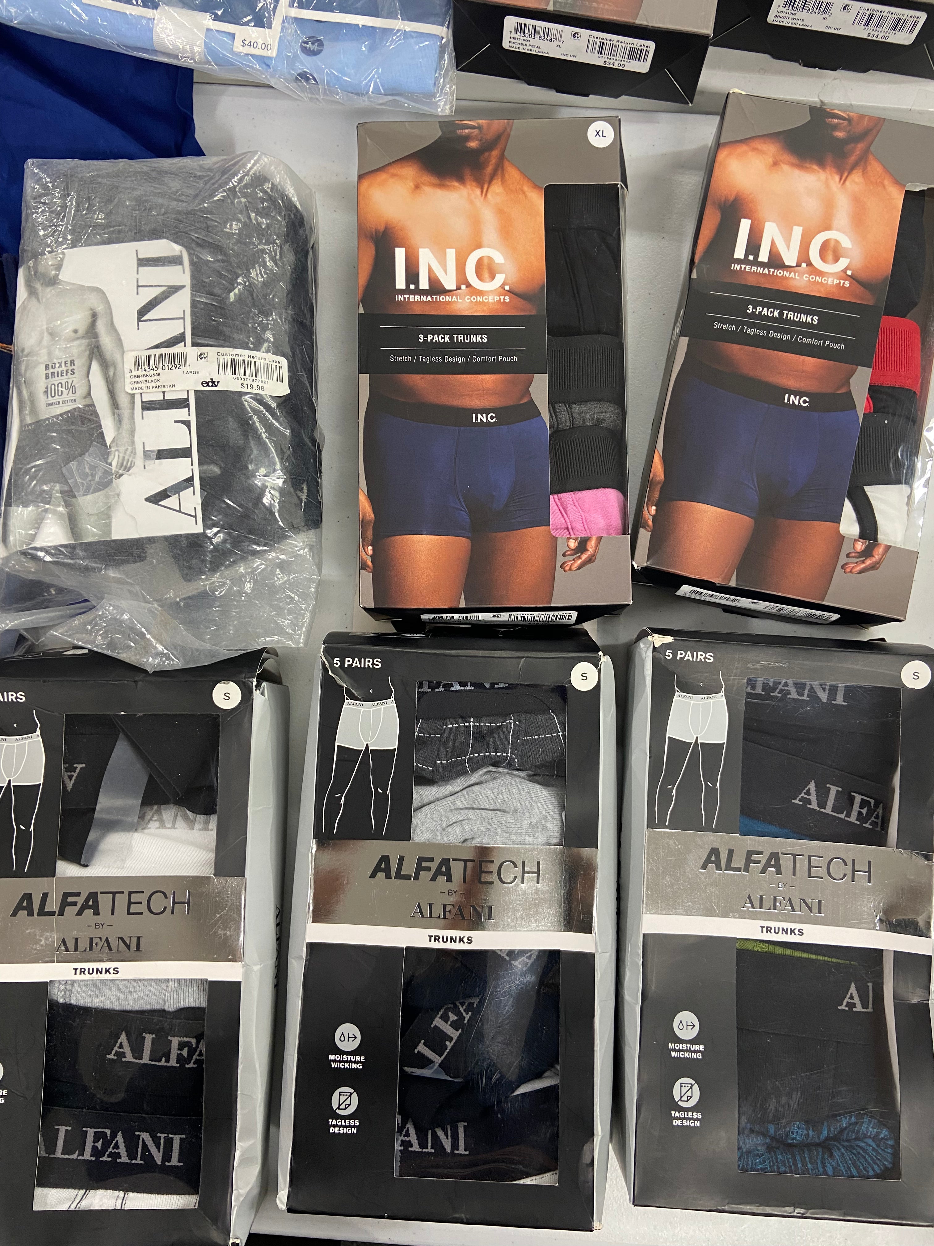 Men's Underwear & Others Wholesale Lot, CLUB ROOM, KENZO PARIS, INC, ALFANI, 14 items, Shelf Pulls, MSRP $624