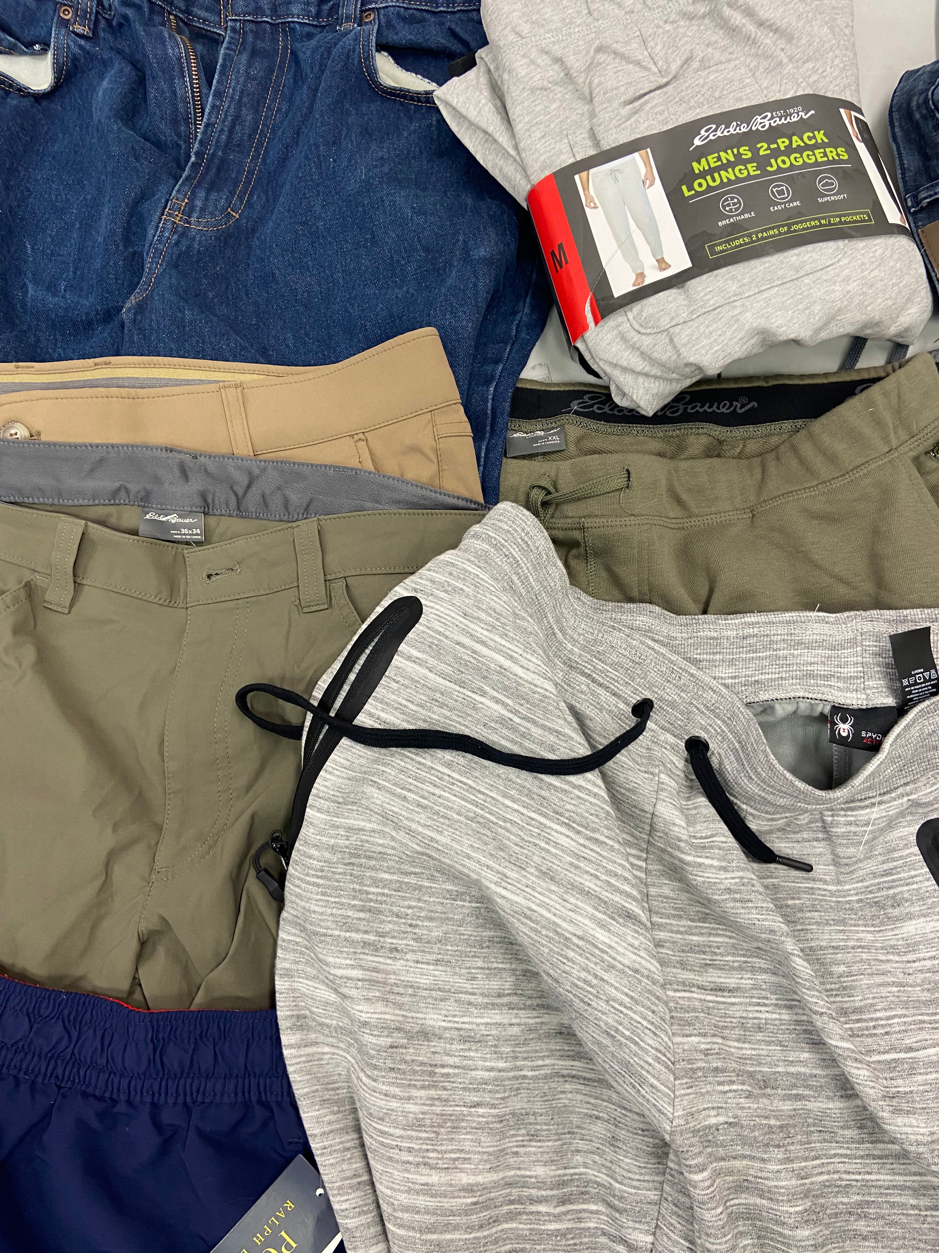 Men's Clothings Bottoms, Wholesale Lot, FILA, POLO RALPH LAUREN, WEATHERPROOF , EDDIE BAUER, KIRKLAND, URBAN STAR, SPYDER and more, 11 items, CUSTOMER RETURNS