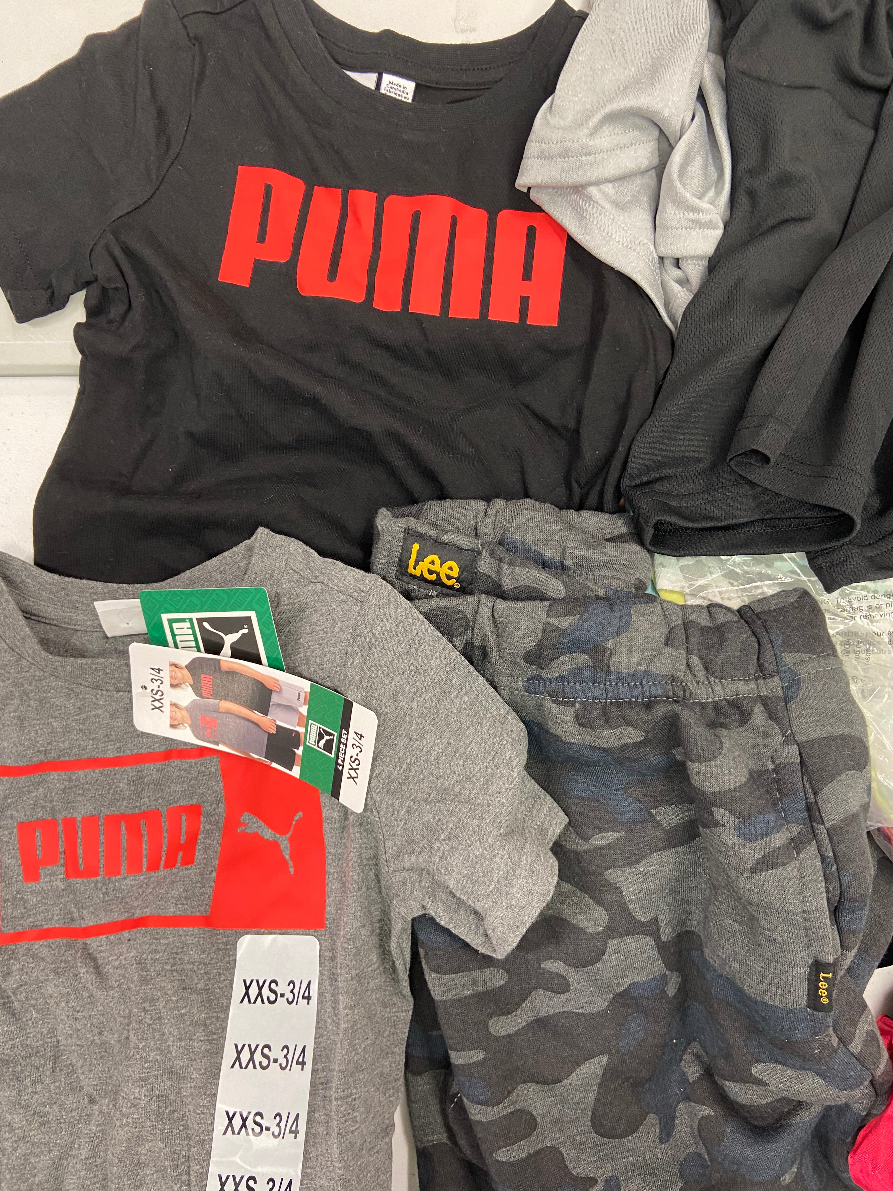 Kid's Clothing Assorted Wholesale Lot, CALVIN KLEIN, PUMA, EDDIE BAUER, FRENCH TOAST, LEE, THE CHILDREN'S PLACE and more, 11 items, Shelf Pulls, MSRP $392