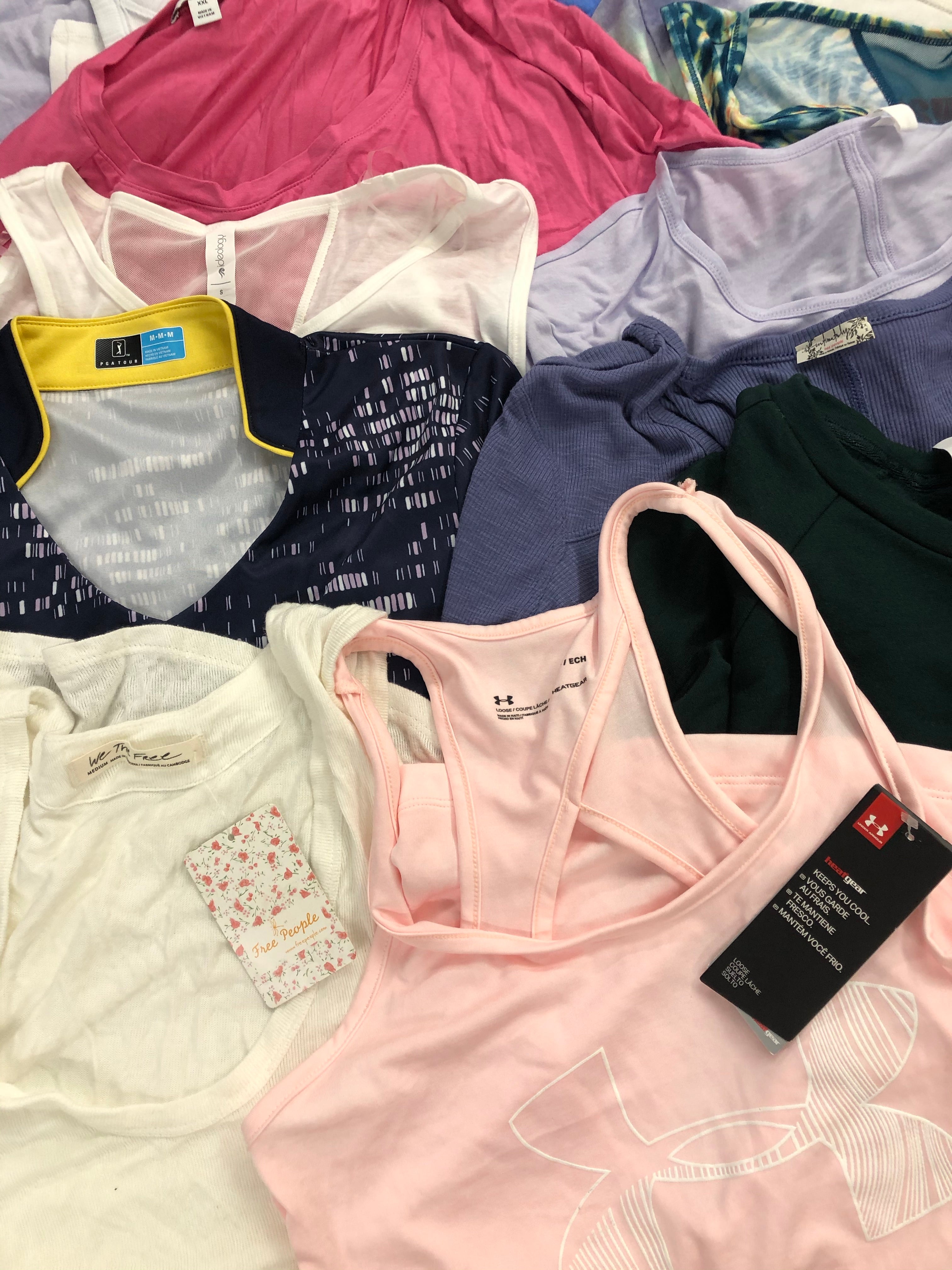 Women's Clothing Tops Wholesale Lot, UNDER ARMOUR, PGA TOUR, DISNEY, FREE PEOPLE, GILDAN, BAR III and more, 30 items, Shelf Pulls, MSRP $871
