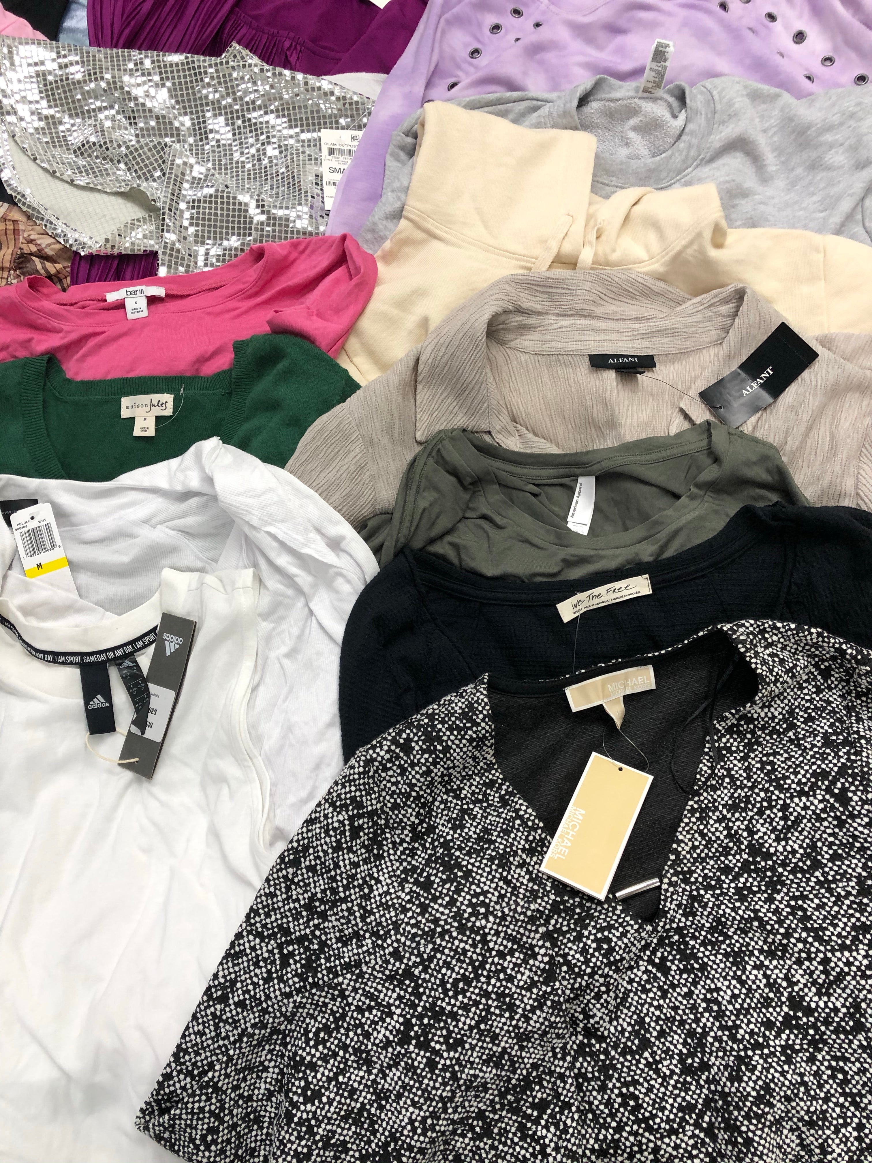 Women's Clothing Tops Wholesale Lot, MICHAEL KORS, CALVIN KLEIN, ADIDAS, FREE PEOPLE, AMERICAN APPAREL, ALFANI and more, 23 items, Shelf Pulls, MSRP $1,181