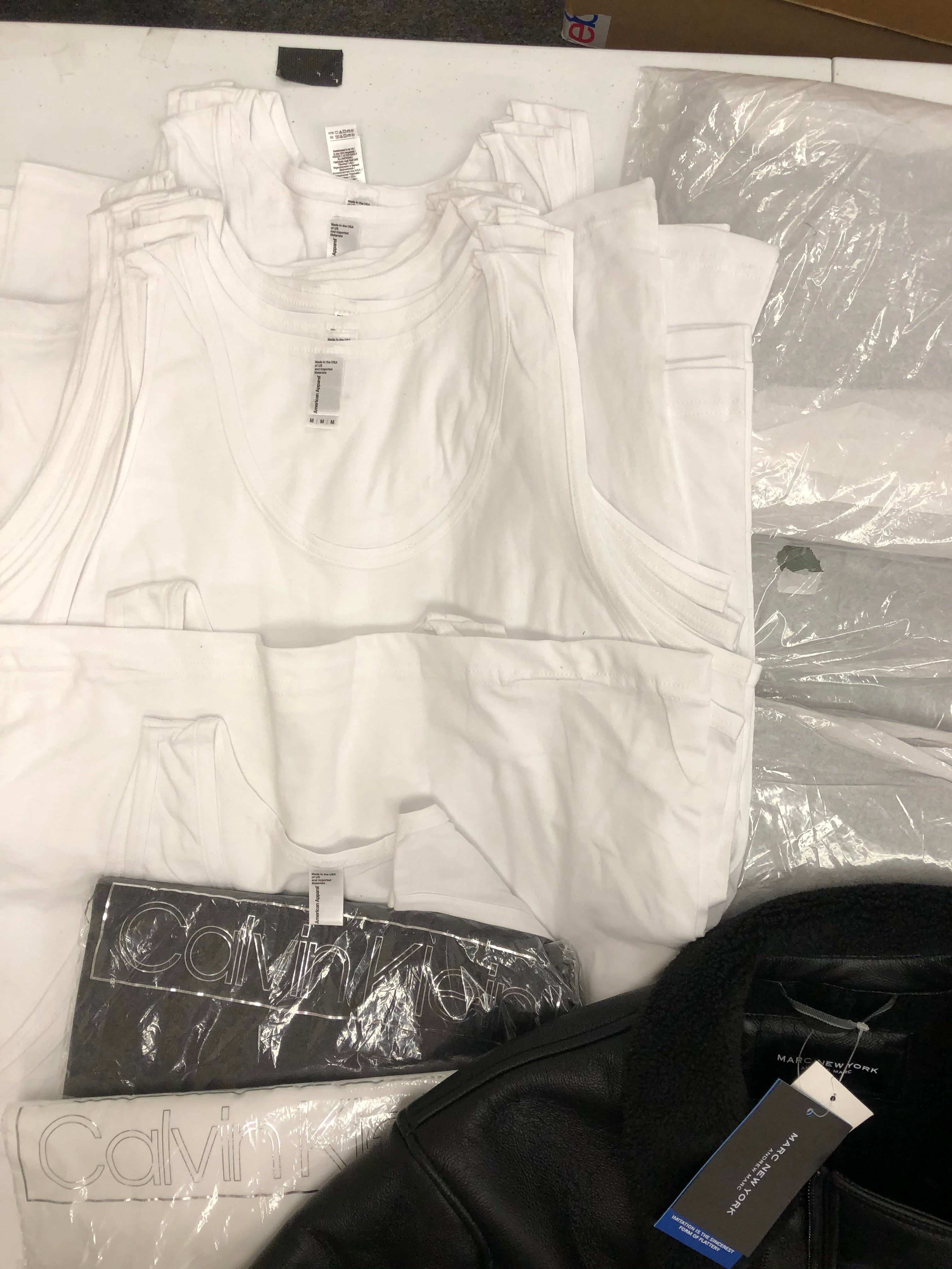 Men's Clothing Tops + Jacket Wholesale Lot, MARC NEW YORK, CALVIN KLEIN, TASSO ELBA, AMERICAN APPAREL, 39 items, Shelf Pulls, MSRP $1,103