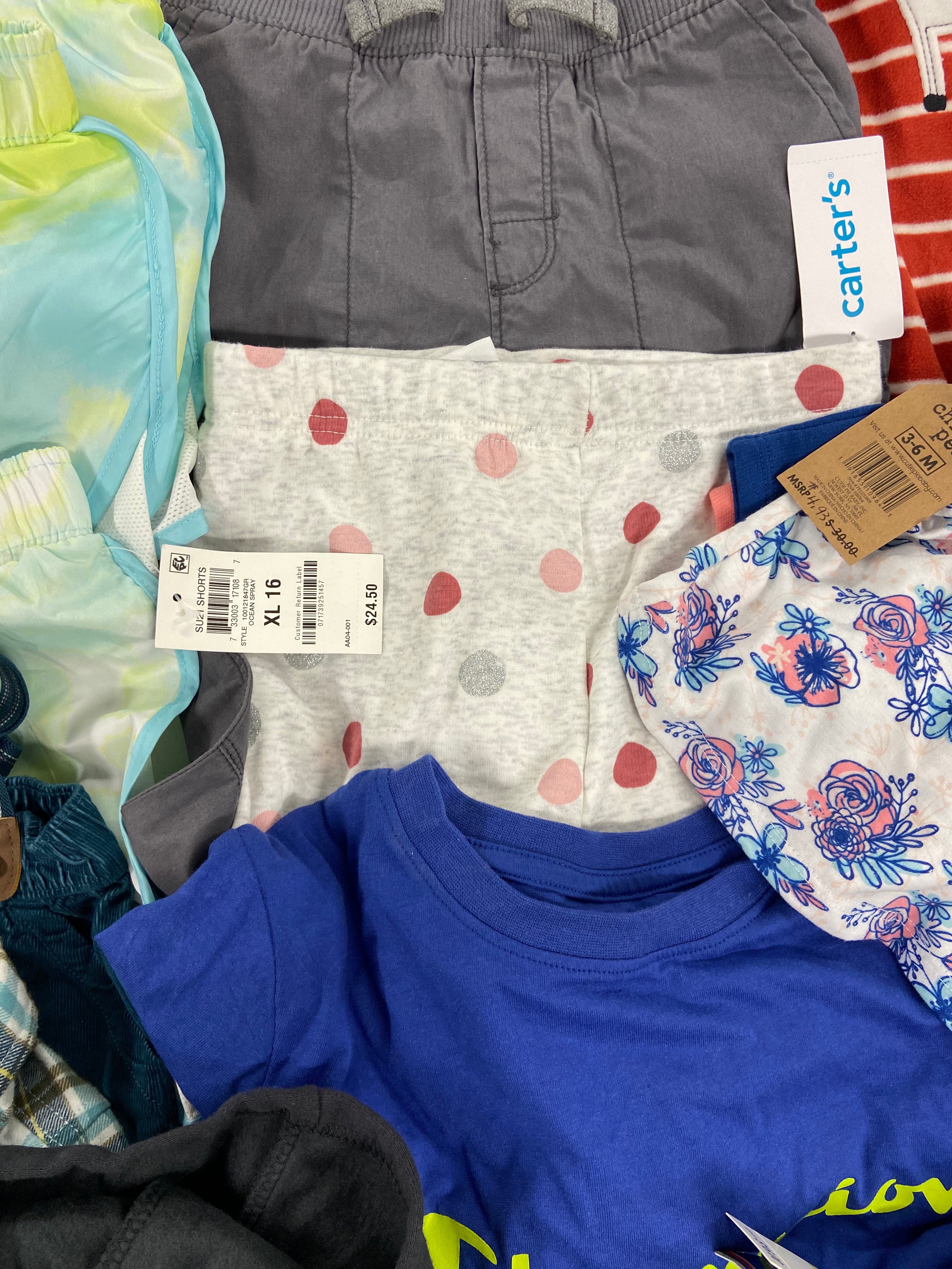 Kid's Clothing Assorted Wholesale Lot, DISNEY, GOGO JEANS, CARTER'S, CHAMPION, CUTIE PIE BABY, NEW BLUEBERRI, UNDER ARMOUR and more, 28 items, Shelf Pulls, MSRP $745