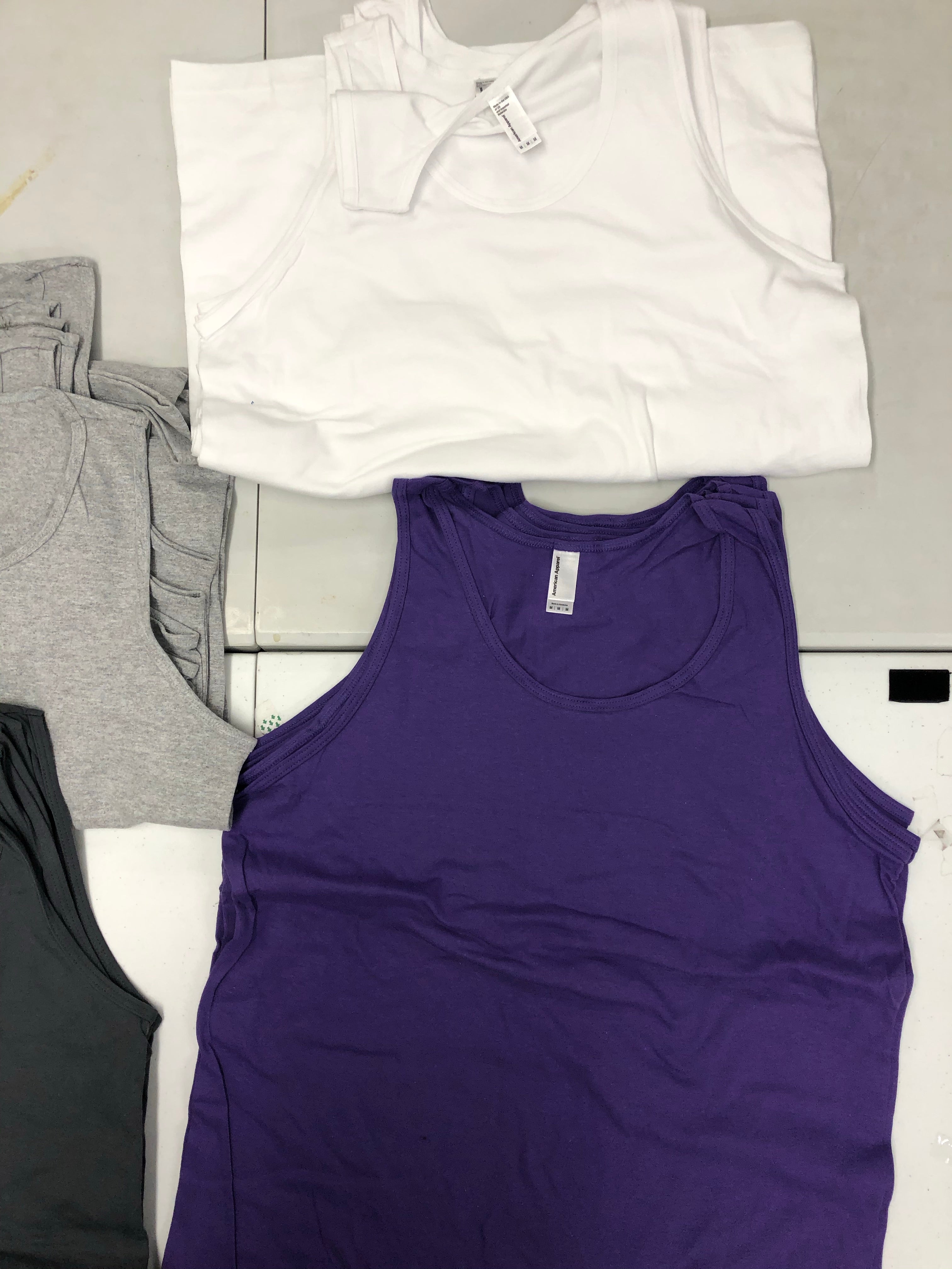 Men's Clothing Sleeveless Top Wholesale Lot, AMERICAN APPAREL, 22 items, Shelf Pulls, MSRP $396