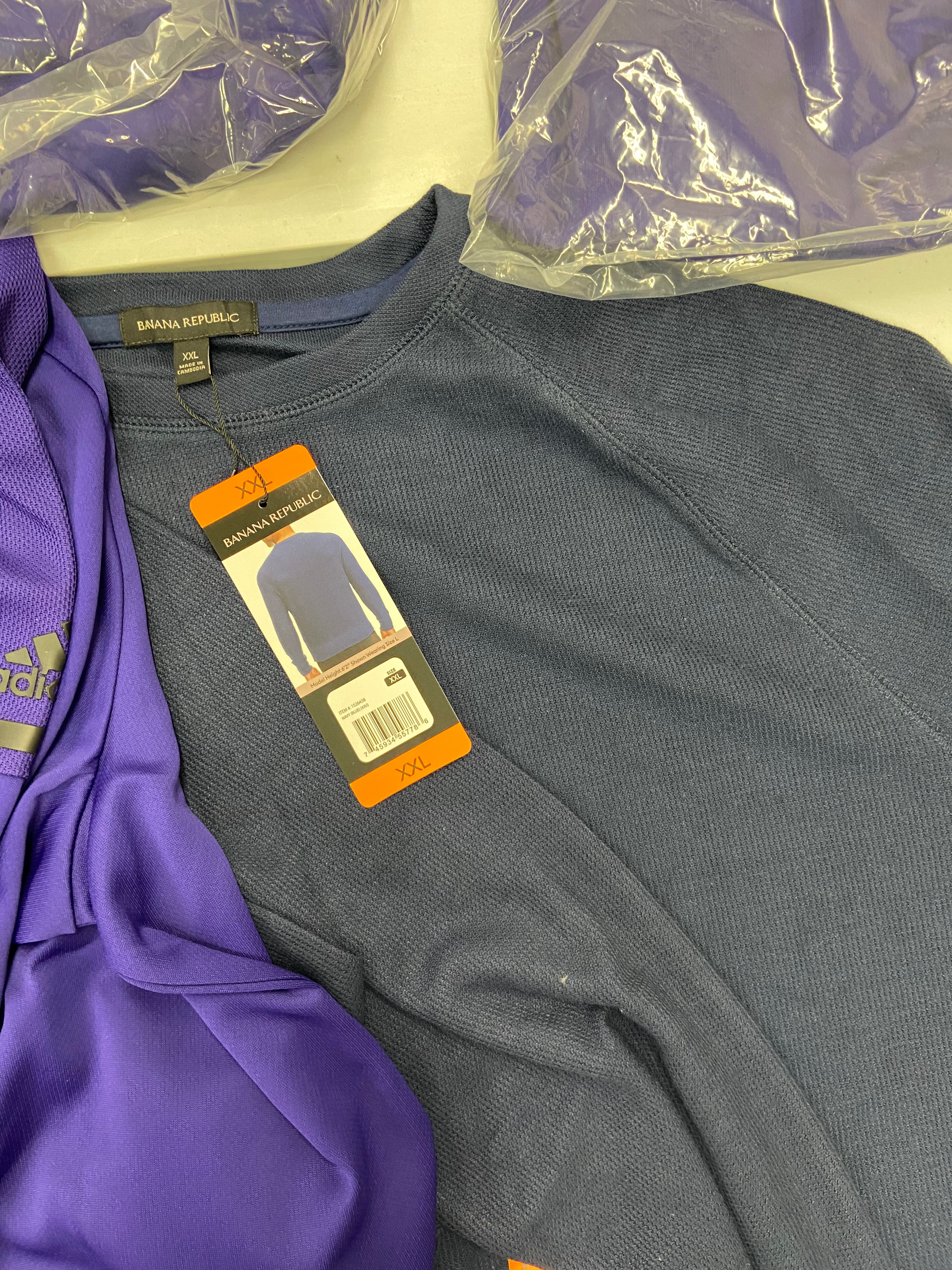 Men's Clothing Sweaters, Casual Shirts, Wholesale Lot, BANANA REPUBLIC, ADIDAS and more, 7 items, Shelf Pulls, MSRP $450