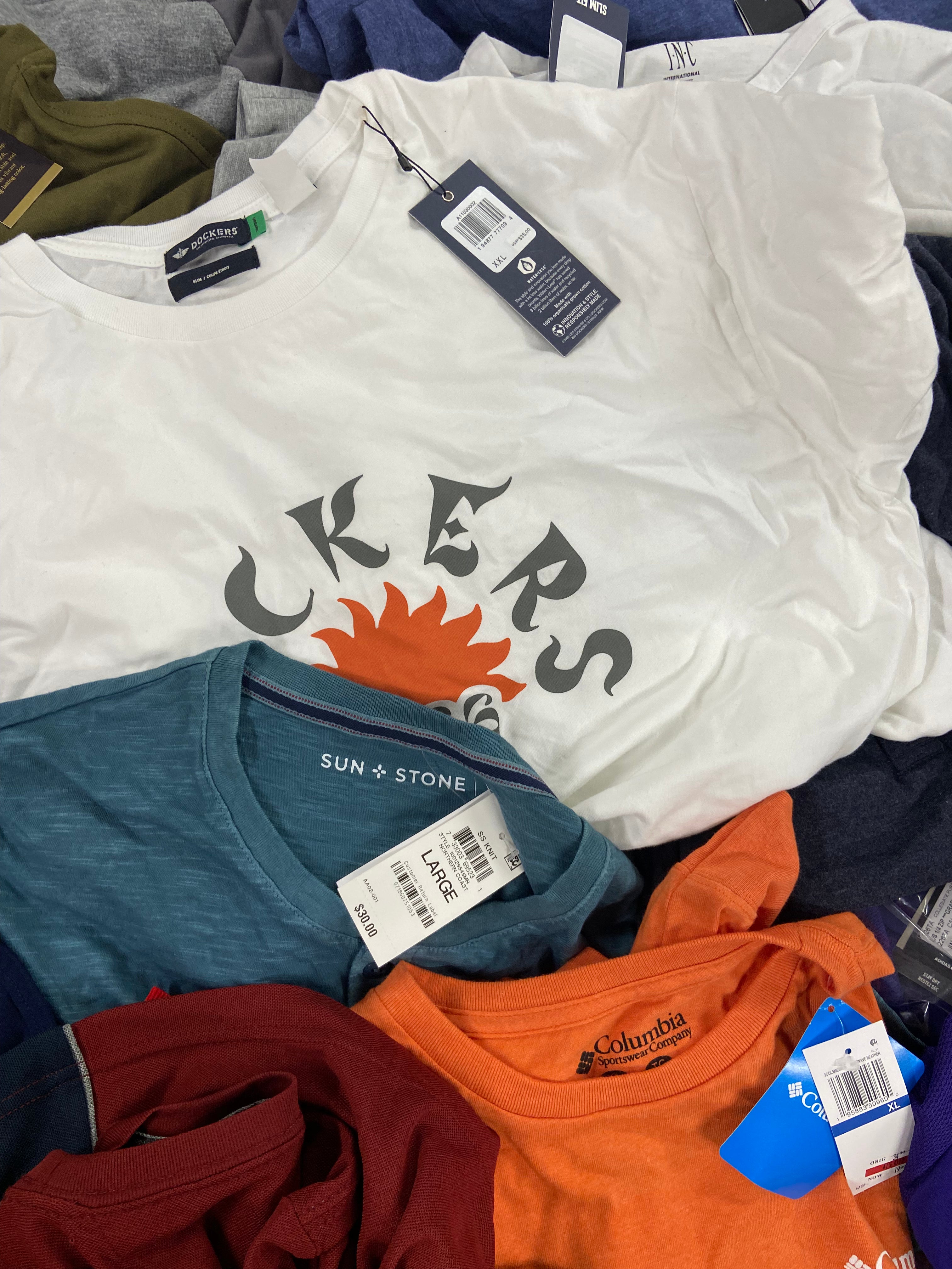 Men's Clothing T-Shirts Wholesale Lot, POLO RALPH LAUREN, ADIDAS, NAUTICA, DOCKERS, TASSO ELBA, CHAMPION and more, 23 items, Shelf Pulls, MSRP $897