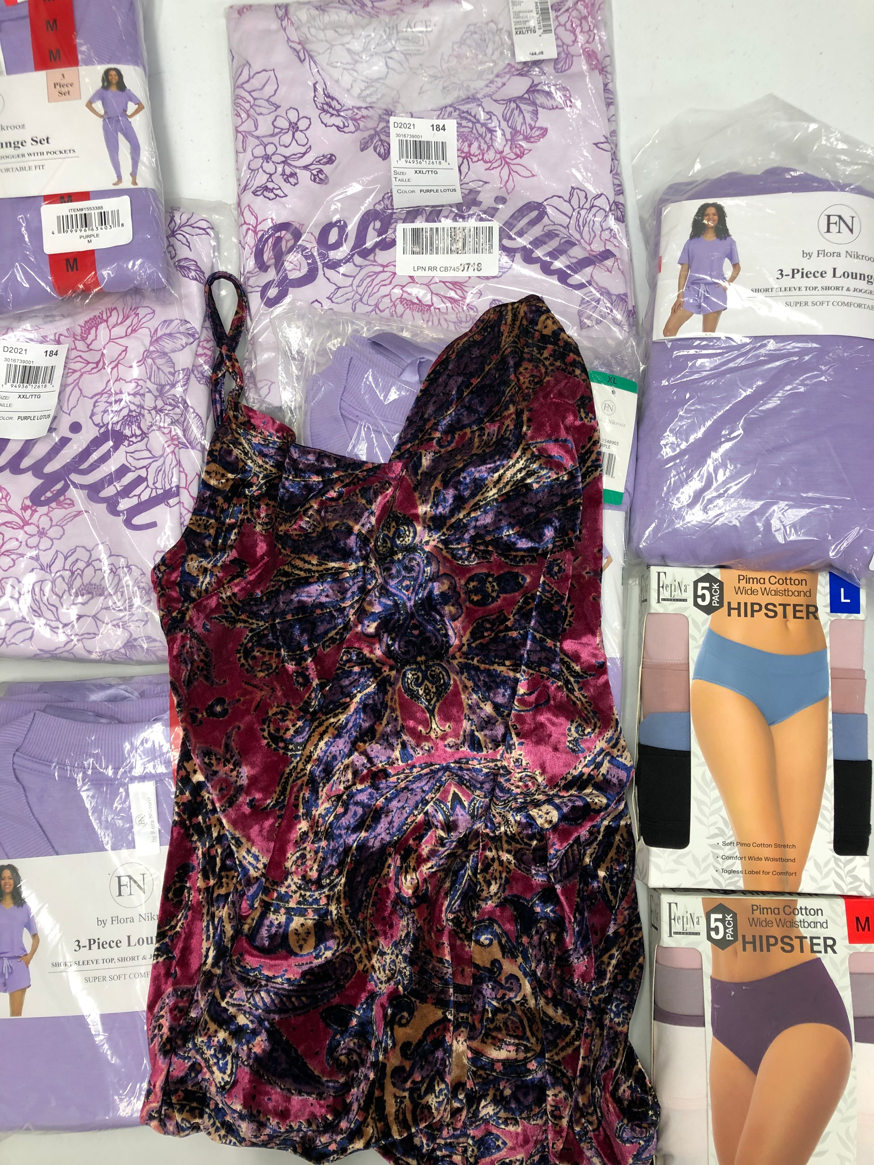 Women's Clothing Loungewear Sets, Hipsters and more Wholesale Lot, FREE PEOPLE, FLORA NIKROOZ, FELINA and more, 12 items, New, MSRP $500