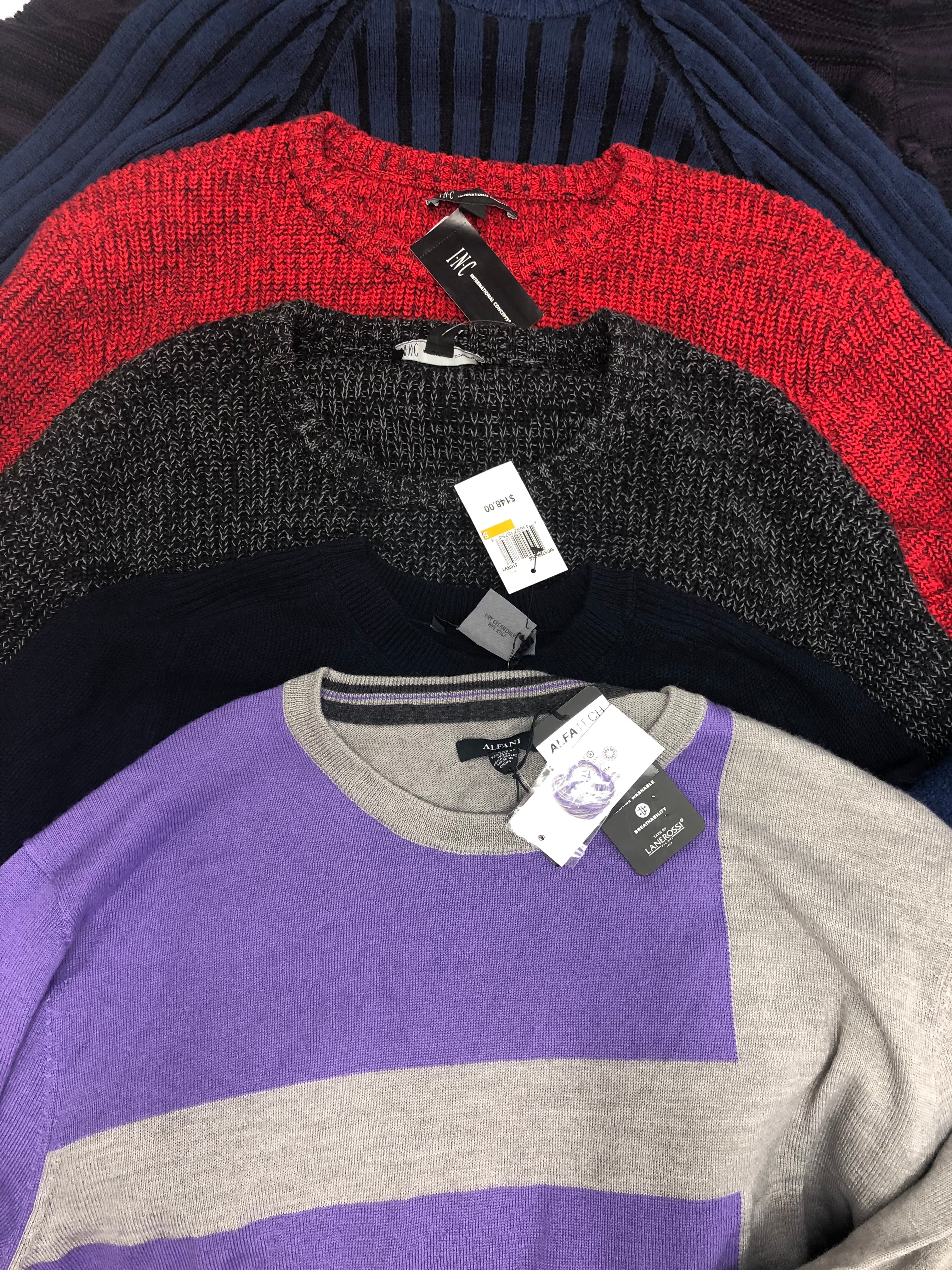 Men's Clothing Sweater Wholesale Lot, Dylan Gray, Alfani, INC, 15 Units, Shelf Pulls, MSRP $1,107.49