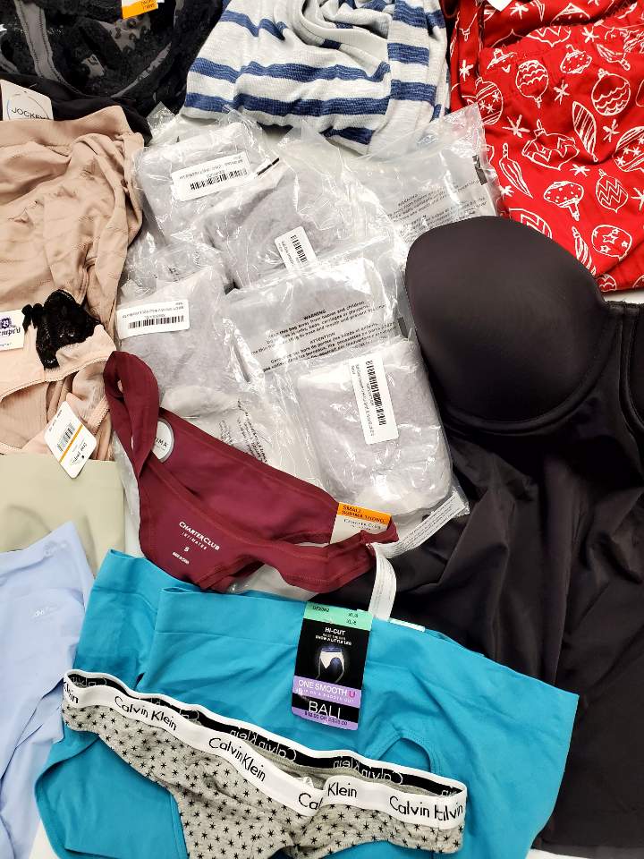Women's Clothing Intimates Wholesale Lot, BALI, CALVIN KLEIN, DKNY, FREE PEOPLE, CHARTER CLUB, WACOAL, INC and more, 51 items, Shelf Pulls, MSRP $1,196