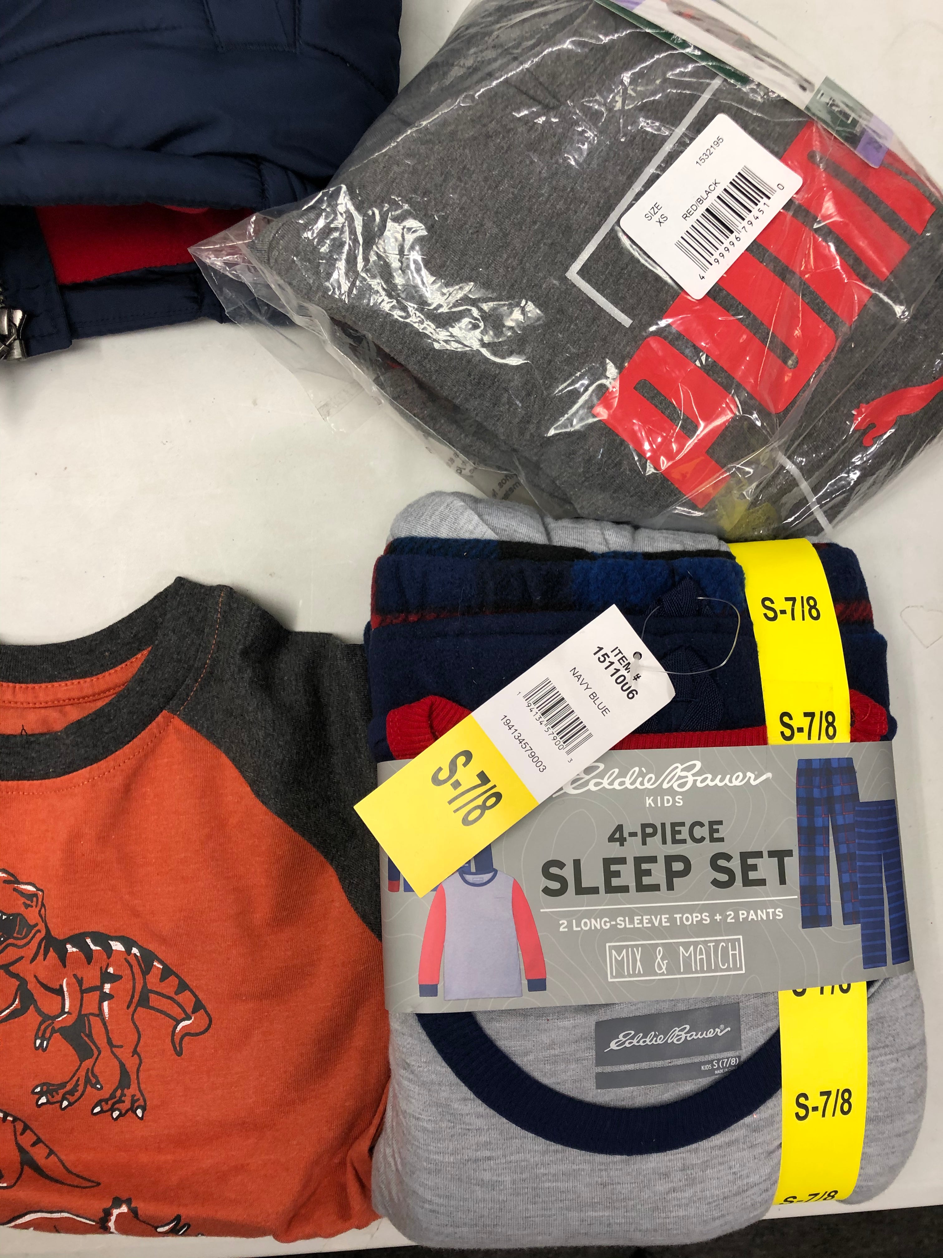Kid's Boys Clothing Wholesale Lot, EDDIE BAUER, PUMA, O'NEILL, LEE, CHAMPION and more, 7 items, New, MSRP $289