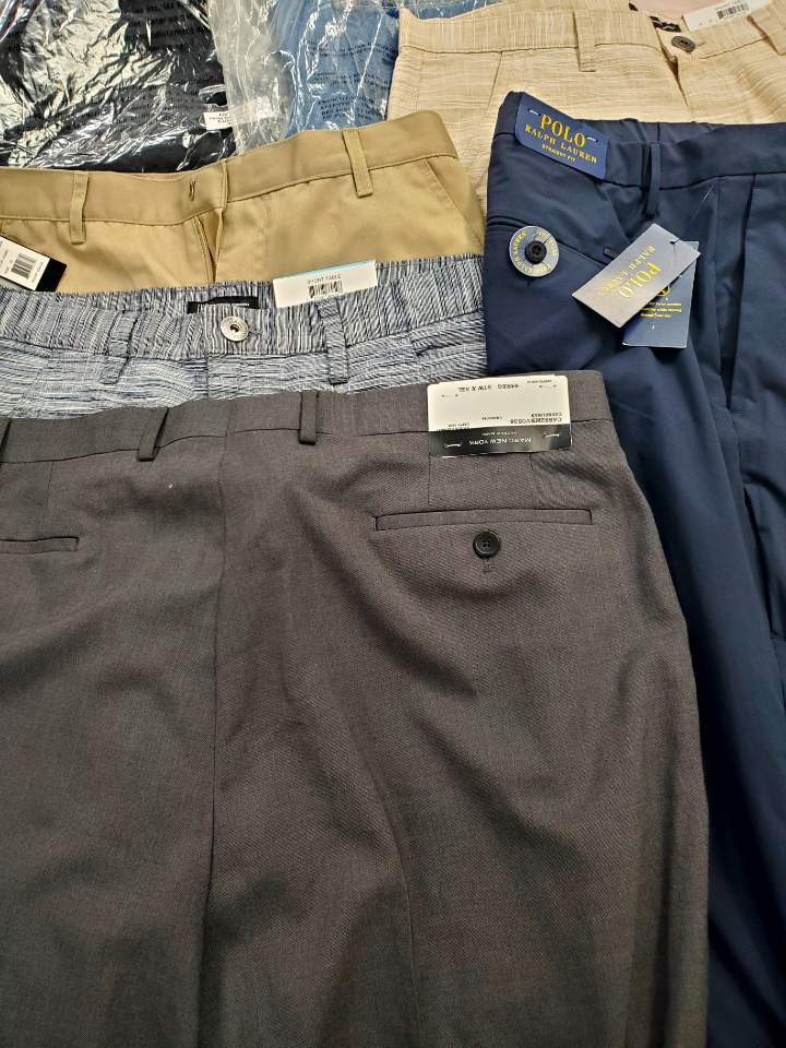 Men's Clothing Bottoms Wholesale Lot, MARC NEW YORK, POLO RALPH LAUREN, AMERICAN APPAREL, INC and more, 12 Items, Shelf Pulls, MSRP $594
