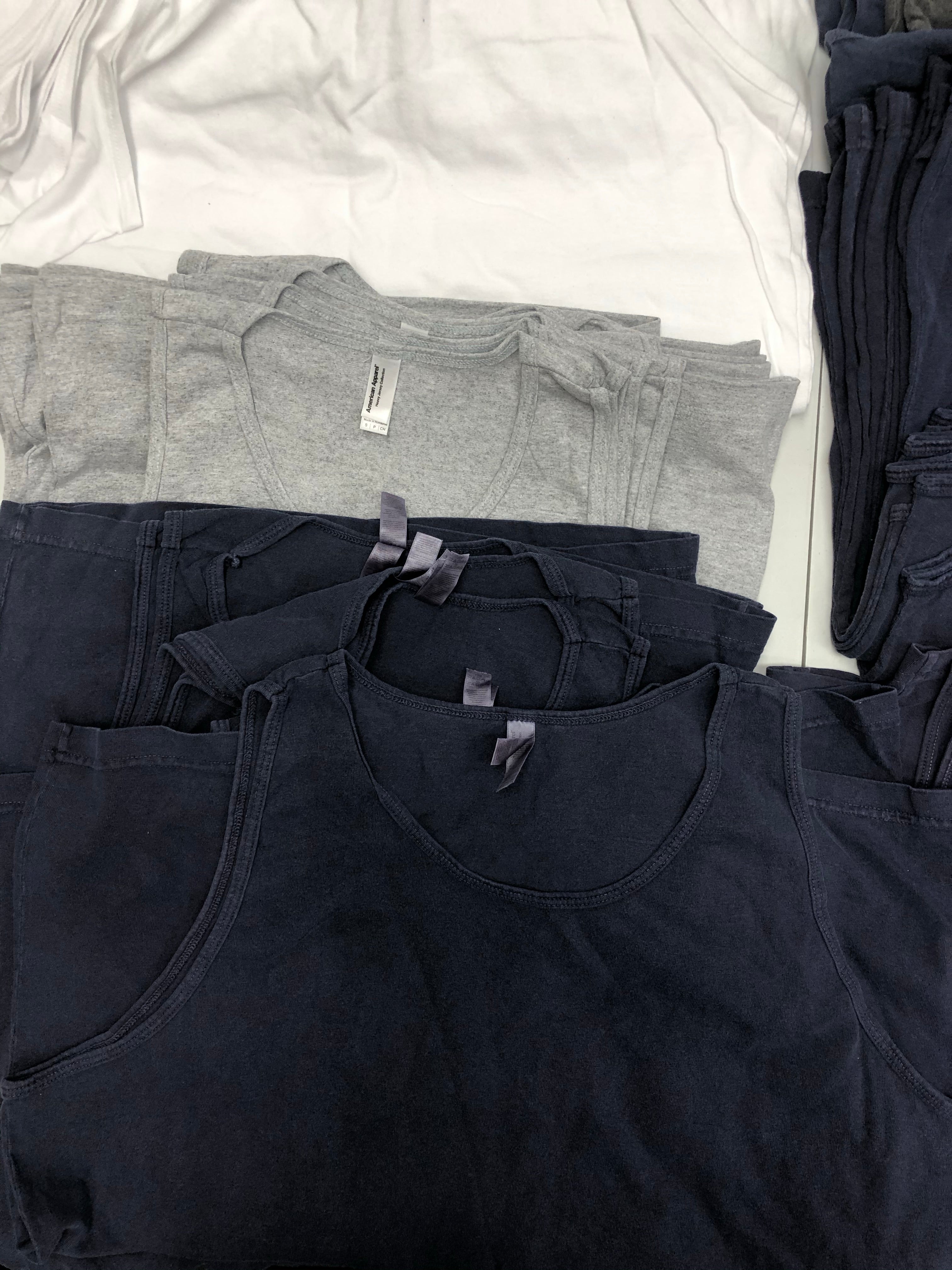 Men's Clothing Tops Sleeveless Wholesale Lot, AMERICAN APPAREL ONLY, 57 Items, Shelf Pulls, MSRP $1,026