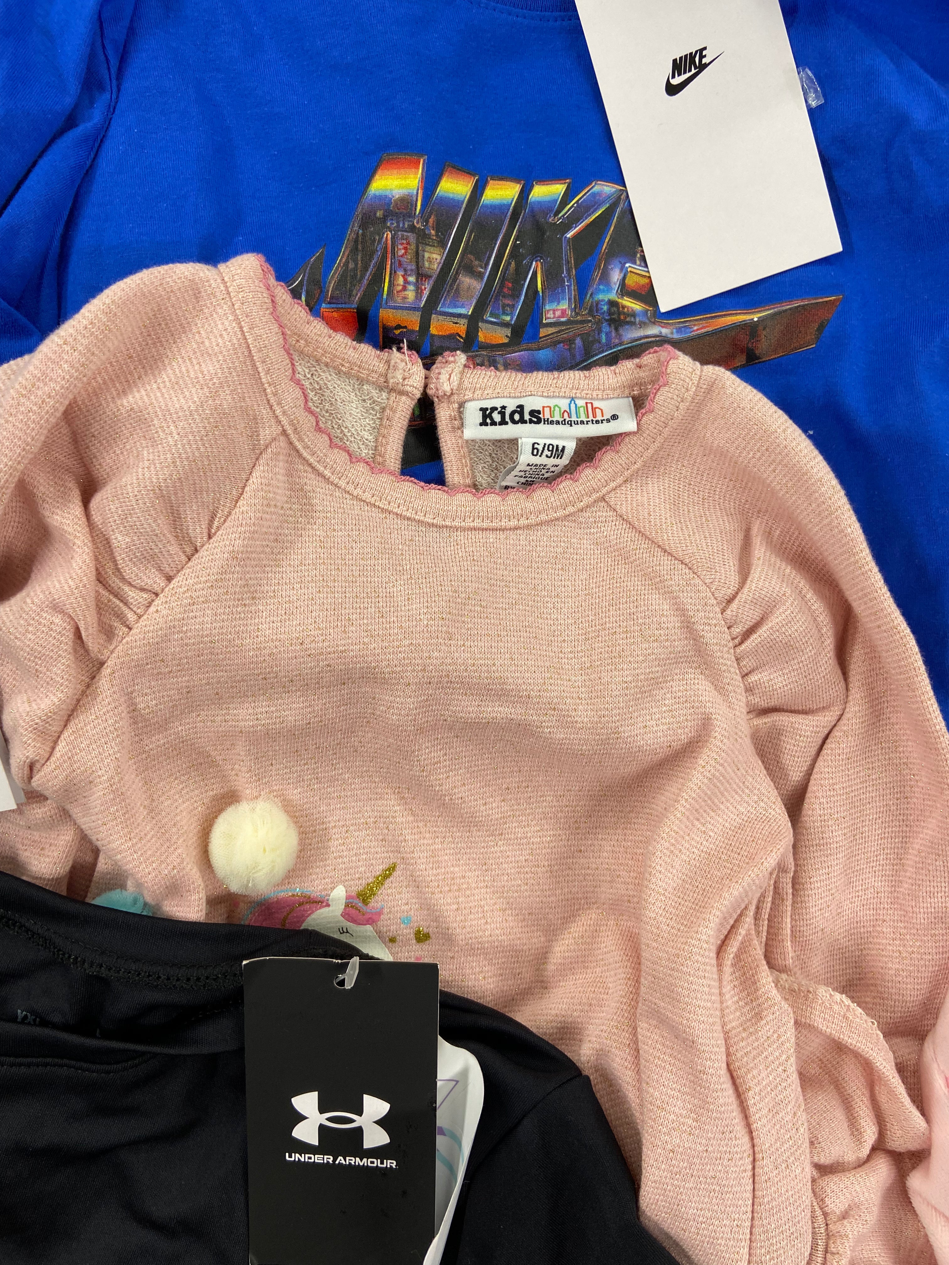 Kid's / Baby's Clothing Assorted Wholesale Lot, NIKE, UNDER ARMOUR, CARTER'S, 32 DEGREES, KIDS HEADQUARTERS, FIRST IMPRESSIONS and more, 28 items, Shelf Pulls, MSRP $699