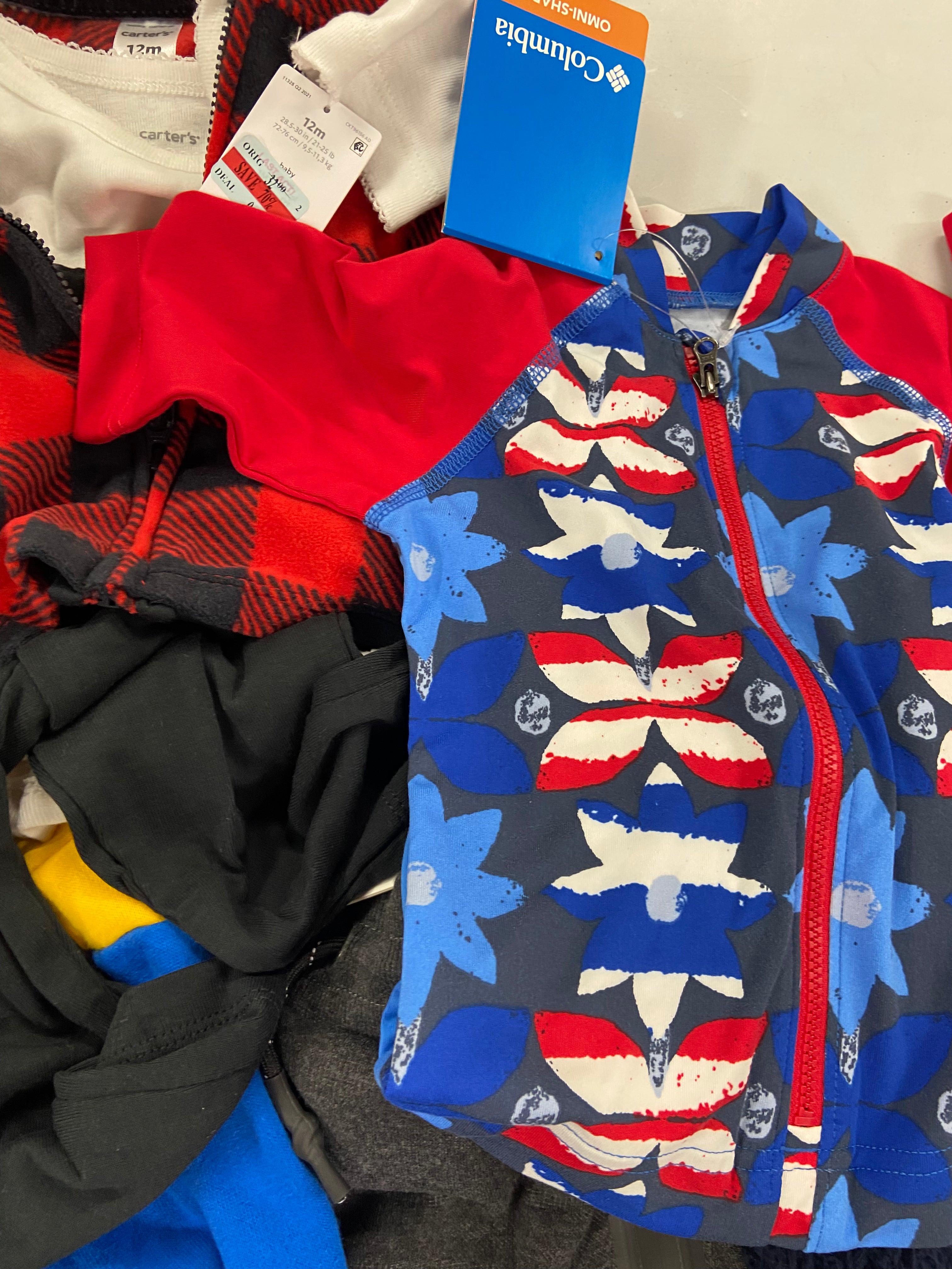 Kid & Baby's Clothing Assorted Wholesale Lot, COLUMBIA, TIMBERLAND, JORDAN, CHAMPION, NIKE,  LEVI'S, CARTER'S and more, 16 items, Shelf Pulls, MSRP $659