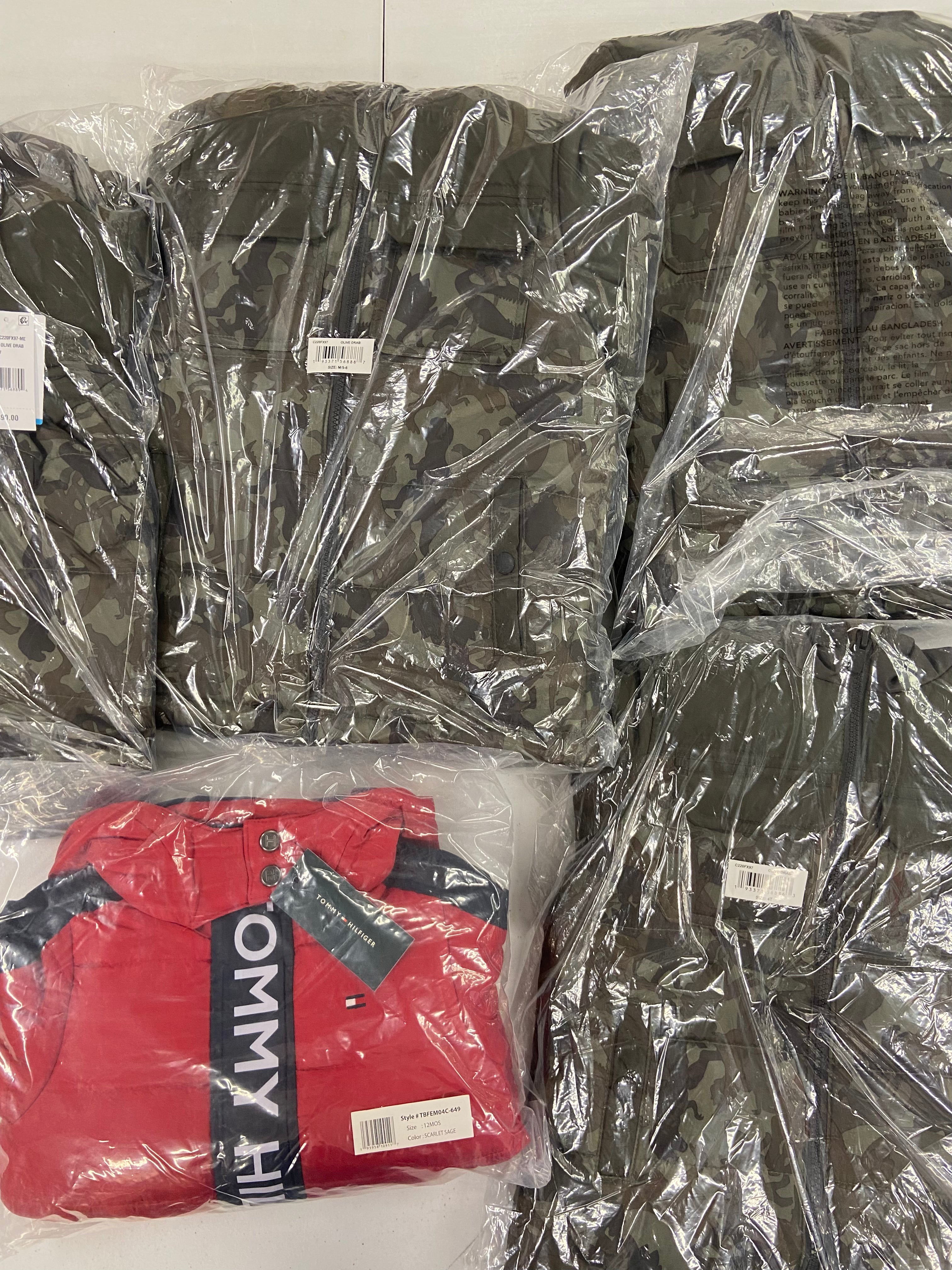 Kid's Clothing Puffy Jackets Wholesale Lot, TOMMY HILFIGER and CARTER'S, 5 items, Shelf Pulls, MSRP $450