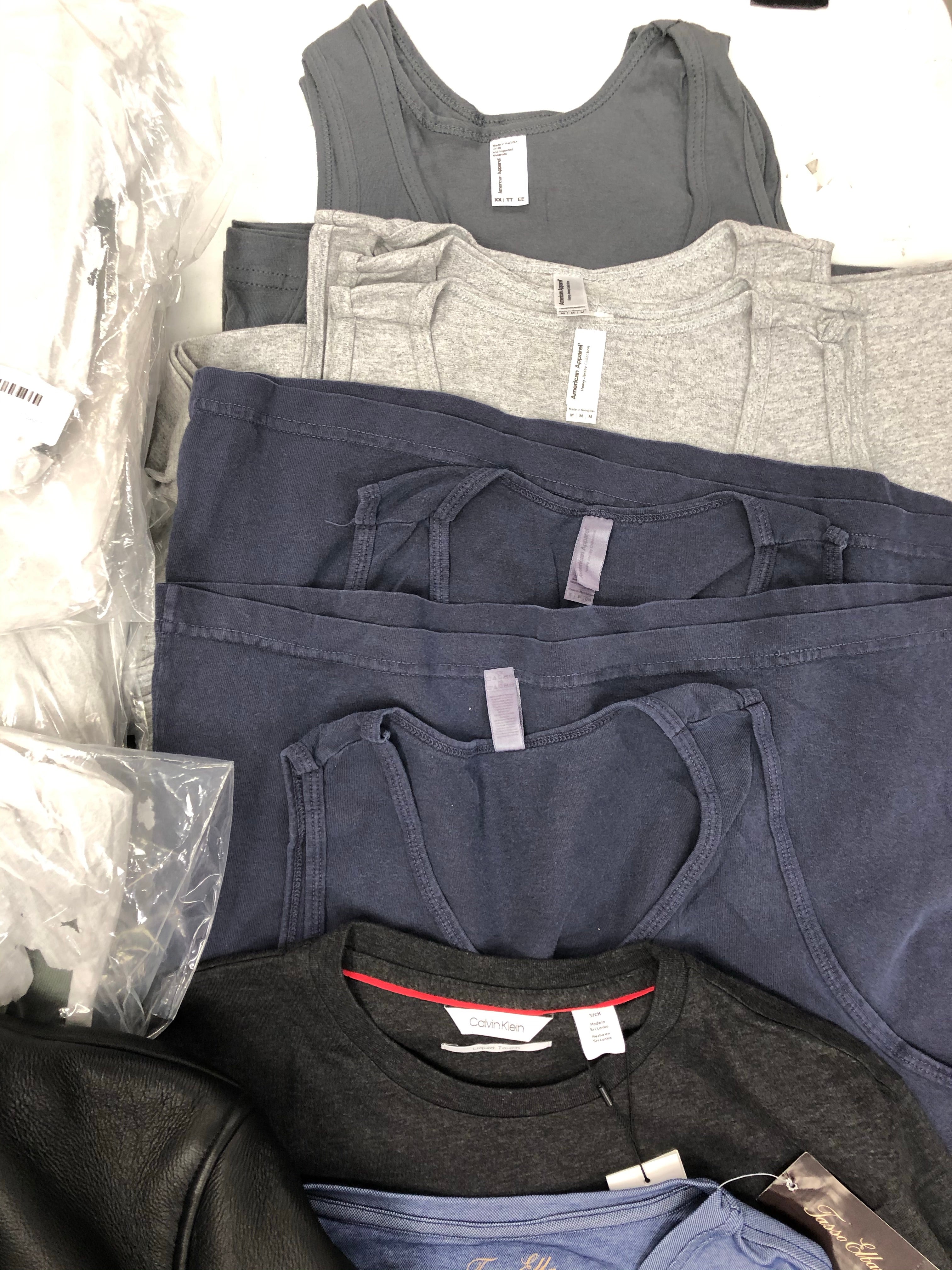 Men's Clothing Tops + Jacket Wholesale Lot, MARC NEW YORK, CALVIN KLEIN, TASSO ELBA, AMERICAN APPAREL, 39 items, Shelf Pulls, MSRP $1,103