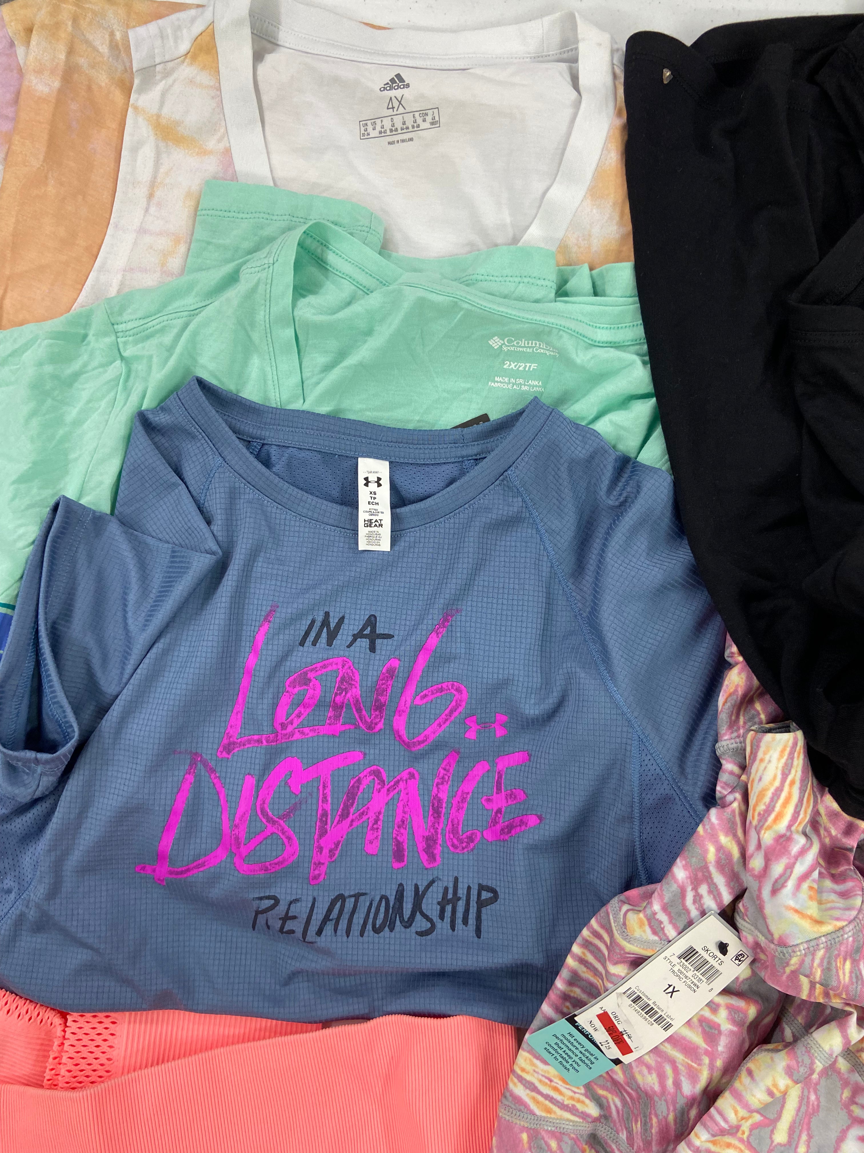 Women's Clothing Activewear Wholesale Lot, UNDER ARMOUR, ADIDAS, CALVIN KLEIN, DKNY, COLUMBIA and more, 19 items, Shelf Pulls, MSRP $652