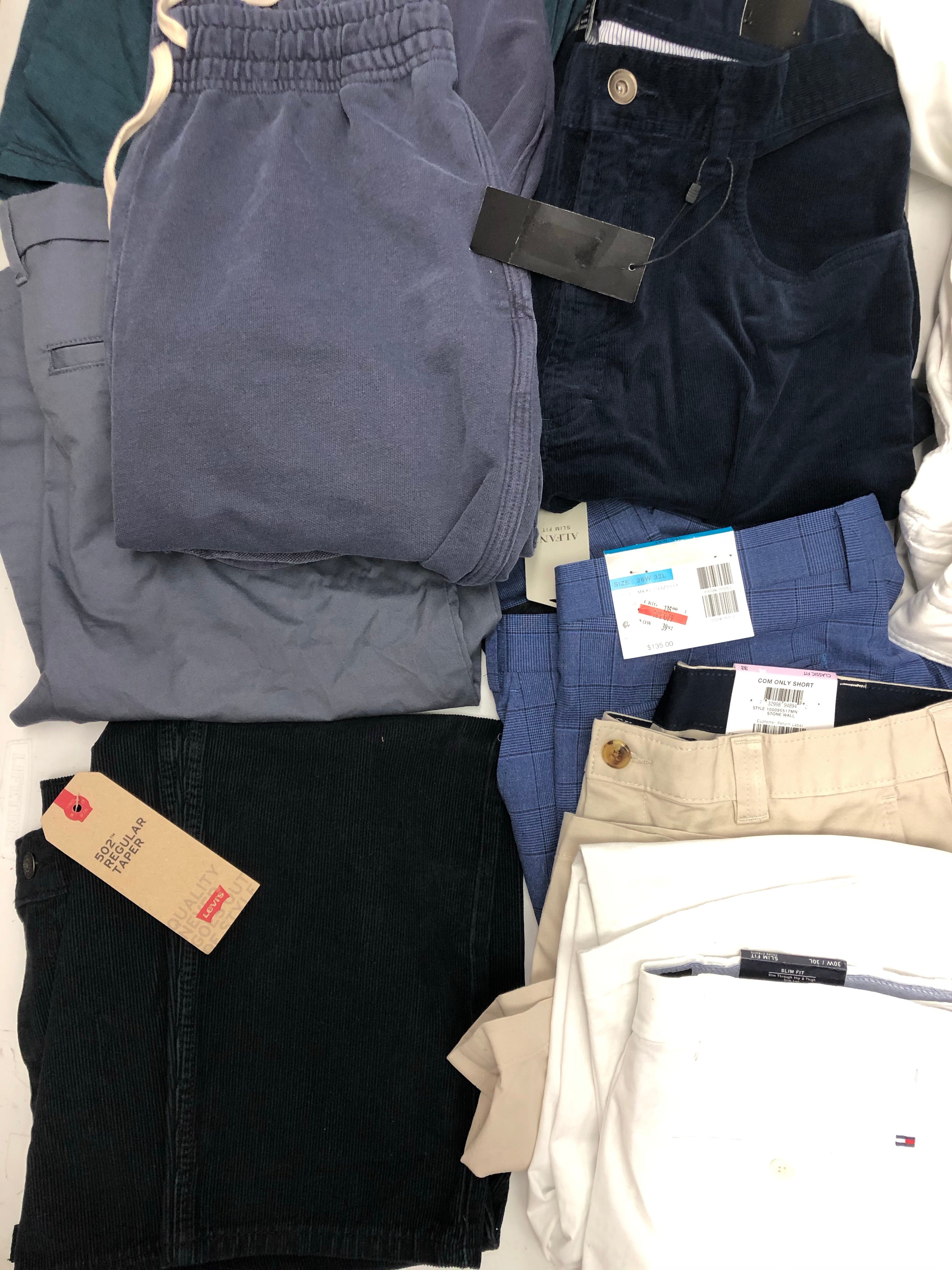 Men's Clothing Bottom Wholesale Lot, Levi's, Nike, Champion, Tommy Hilfiger, American Apparel, Club Room and more, 17 Units, Shelf Pulls, MSRP $888.46
