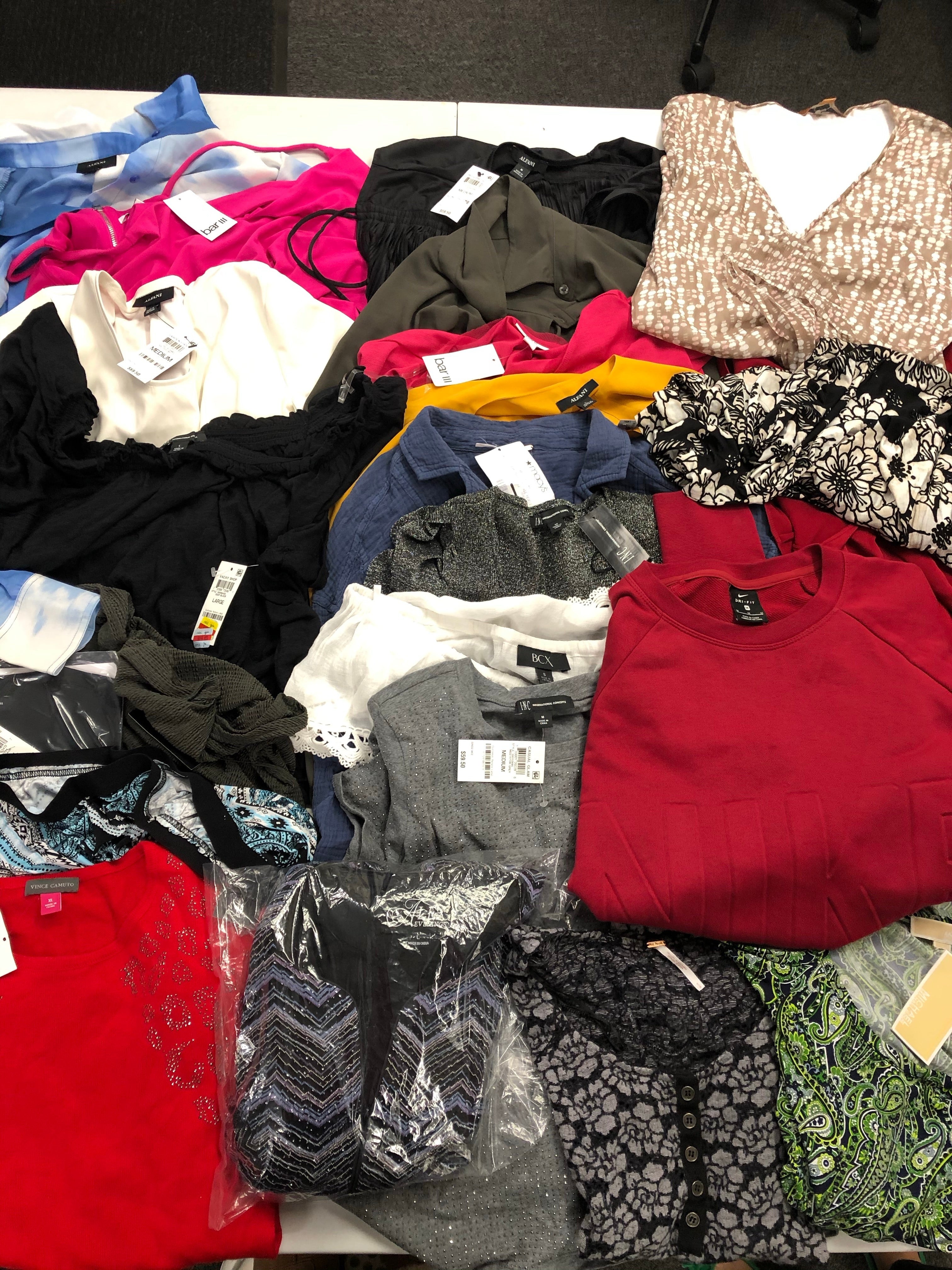 Women's Clothing Top Wholesale Lot, FREE PEOPLE, NIKE, MICHAEL KORS, VINCE CAMUTO, ALFANI and more, 23 items, Shelf Pulls, MSRP $1,532