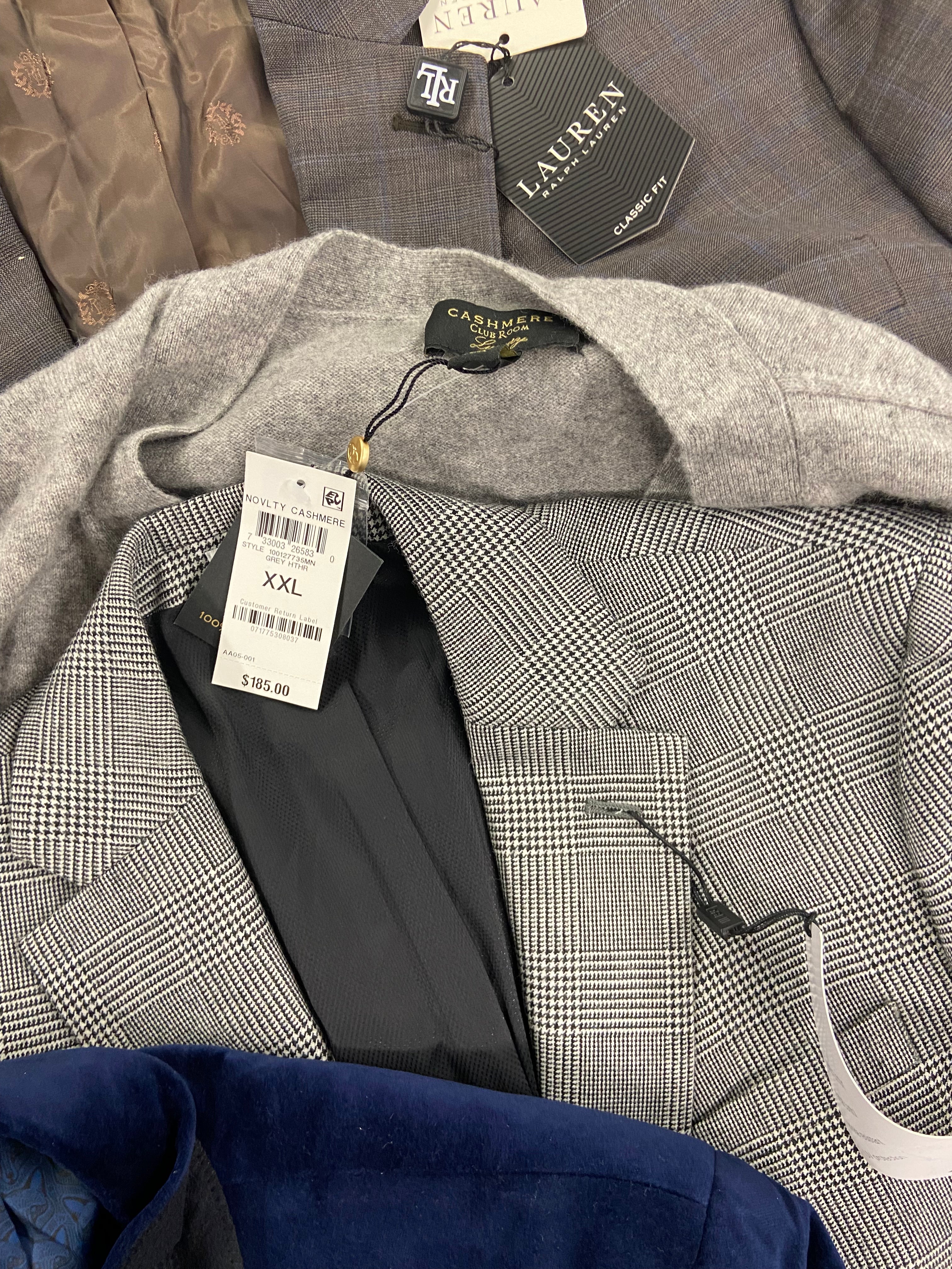 Men's Clothing Blazers & Others Wholesale Lot, LAUREN RALPH LAUREN, ALFANI, CLUB ROOM, BAR III and more, 10 items, Shelf Pulls, MSRP $2,015