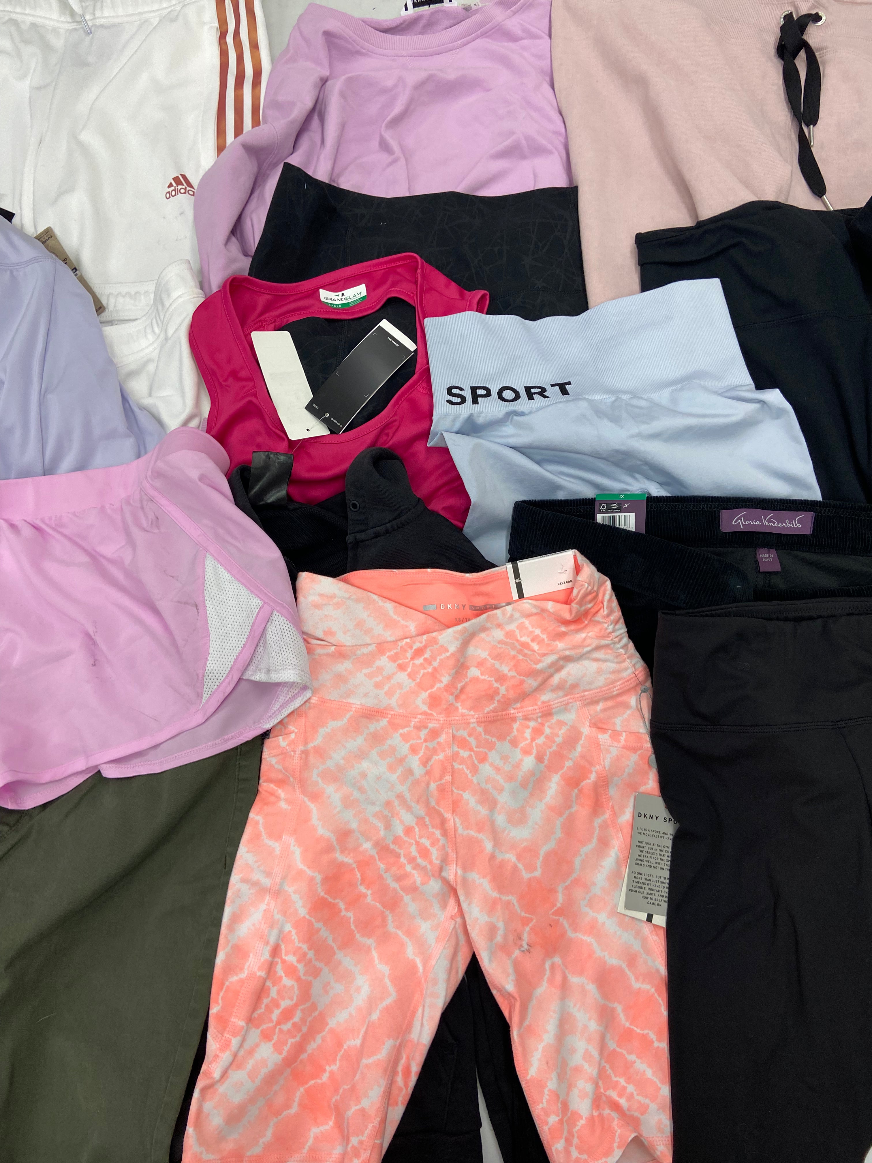 Women's Clothing Activewear Wholesale Lot, ADIDAS, CALVIN KLEIN, UNDER ARMOUR, DKNY, SPYDER, IDEOLOGY, DANSKIN and more, 17 items, CUSTOMER RETURNS