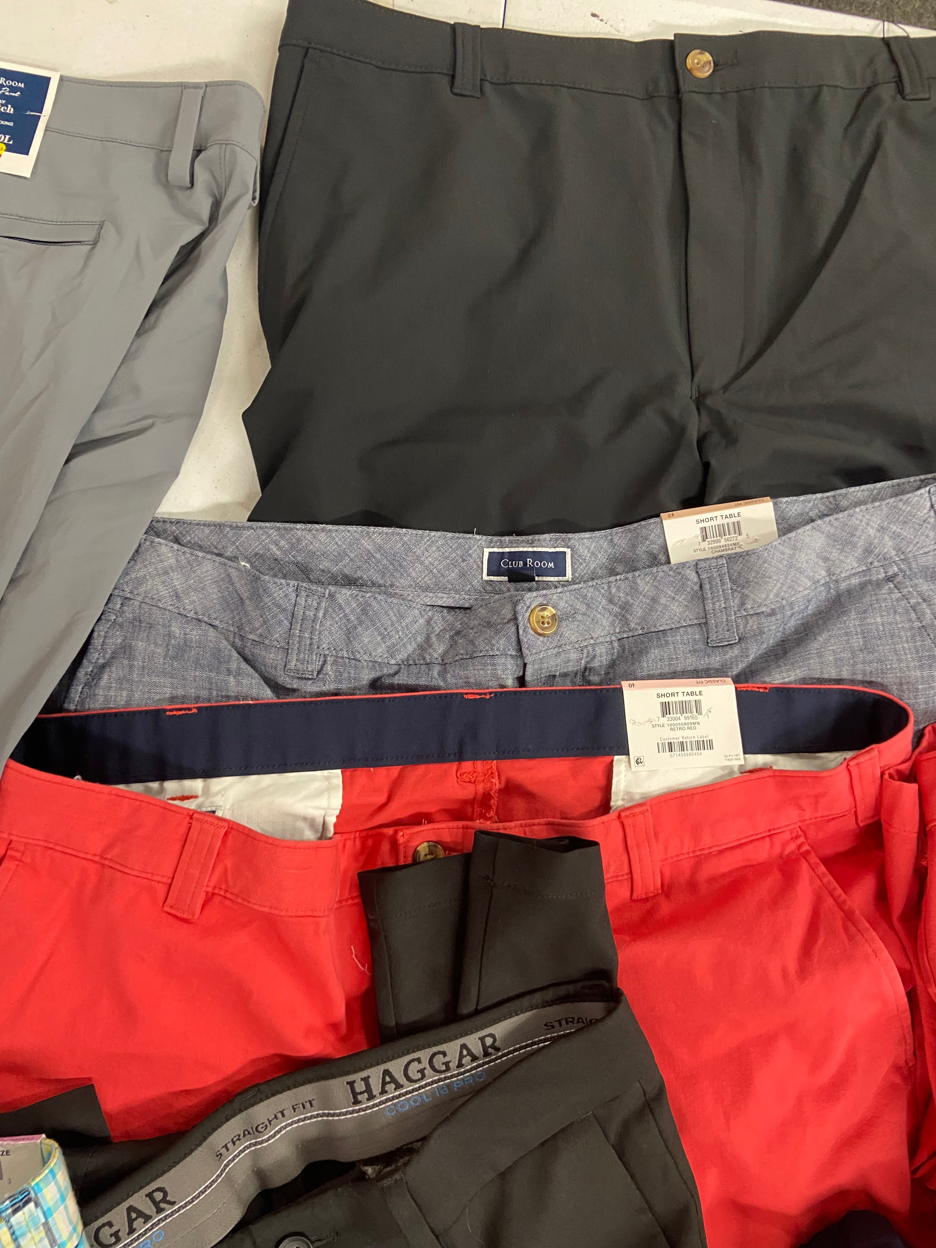 Men's Clothing Shorts & Pants Wholesale Lot, HAGGAR, CLUB ROOM, INC 10 items, Shelf Pulls, MSRP $577