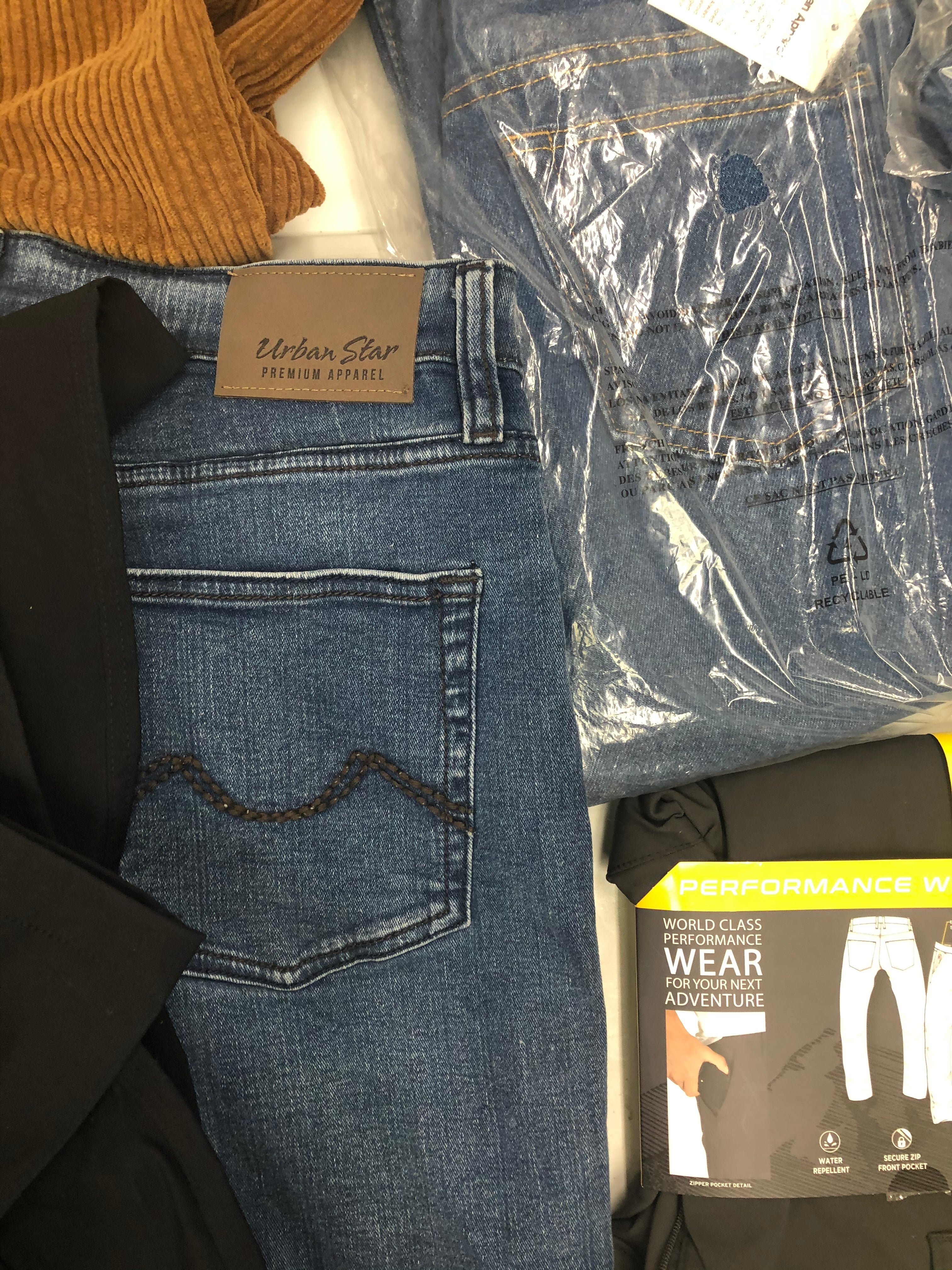 Men's Clothing Pants and Others, Wholesale Lot, EDDIE BAUER, STEVE MADDEN, CHAPS, WEATHER PROOF, 32 DEGREES and more, 14 items, Shelf Pulls, MSRP $1,091