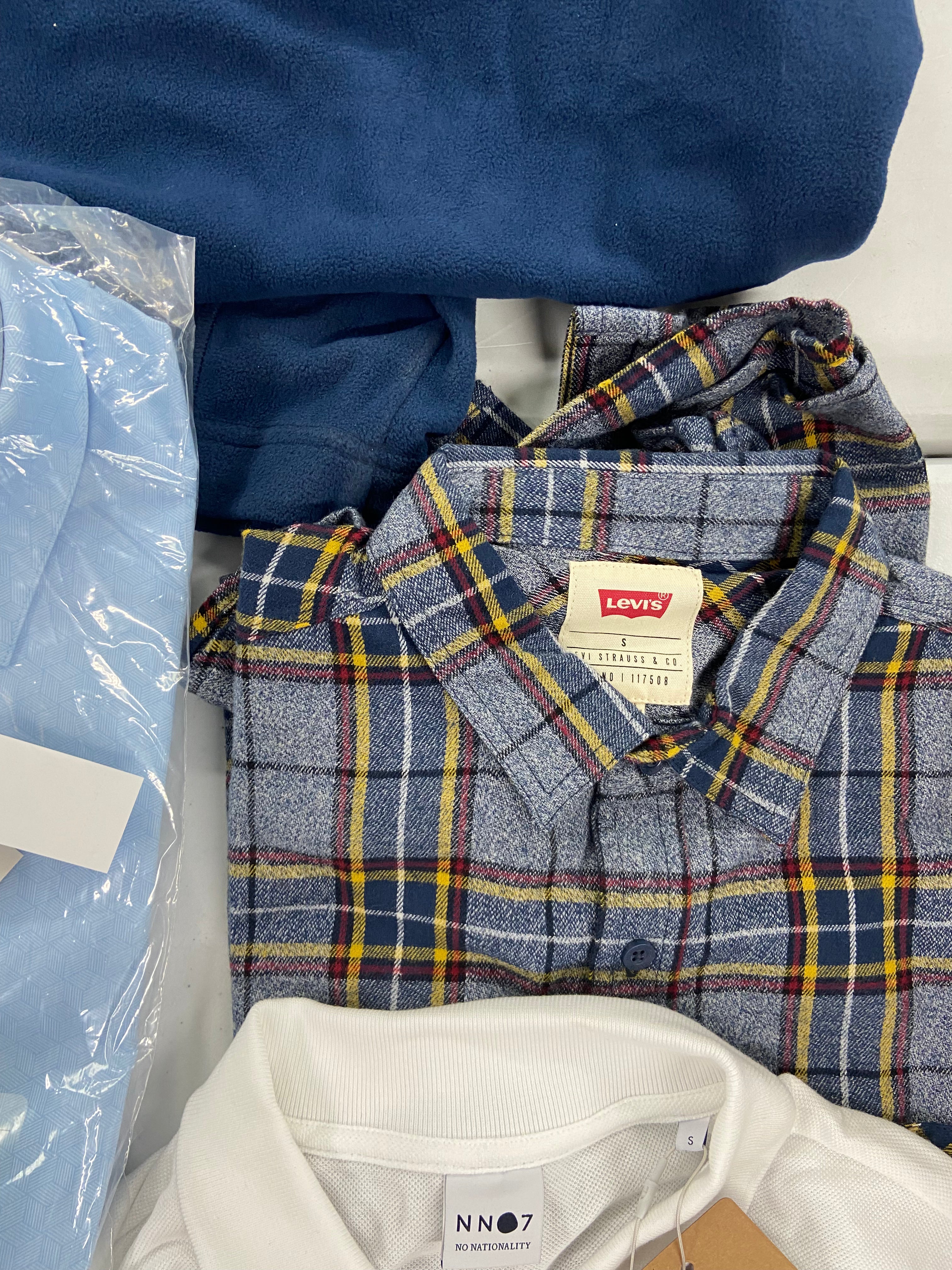 Men's Clothing Dress Shirts & Others, Wholesale Lot, THEORY, LEVI'S, CALVIN KLEIN, BLOOMINGDALES, NN07 and more, 9 items, Shelf Pulls, MSRP $763