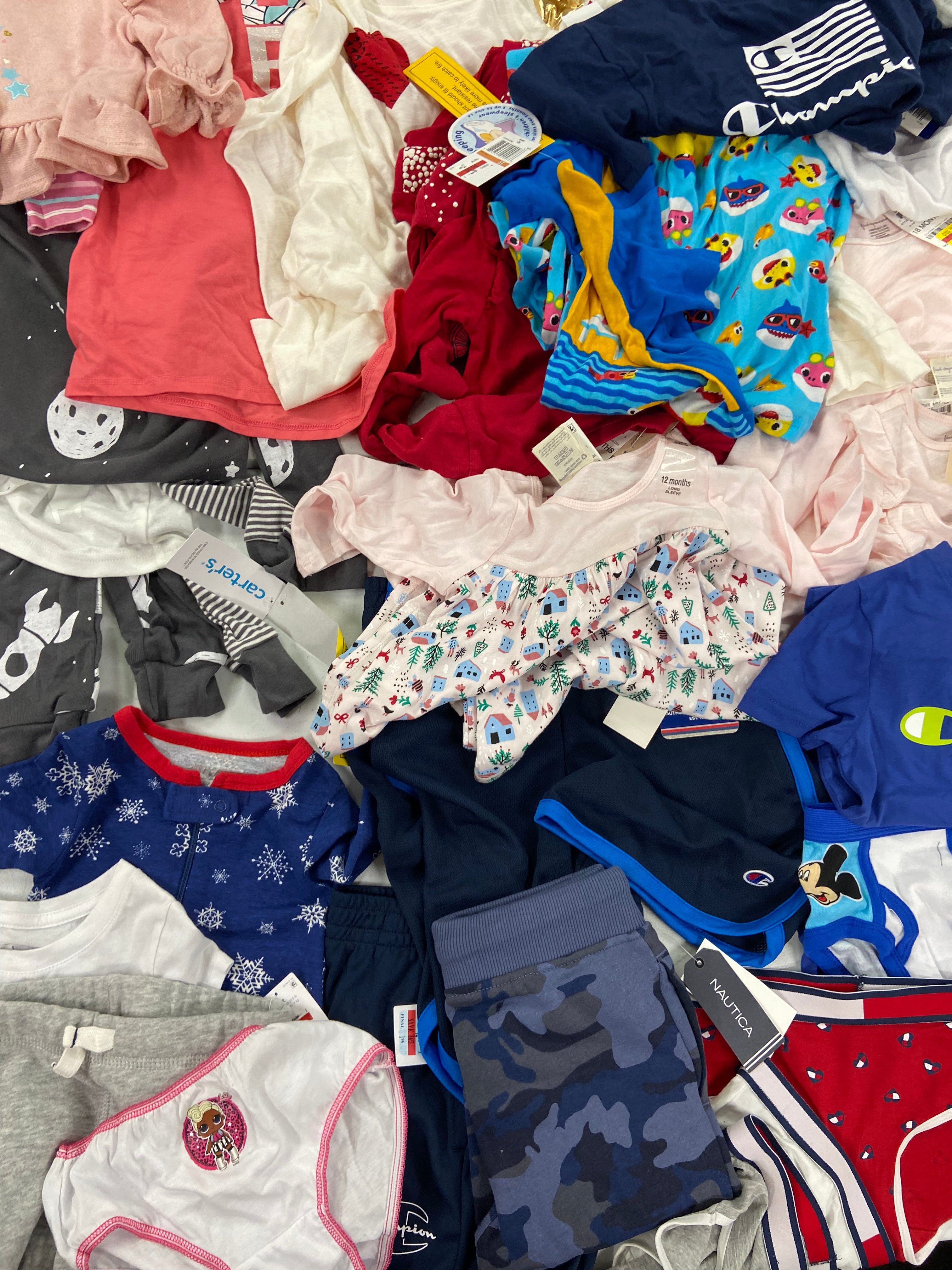 Baby's Clothing Assorted Wholesale Lot, TOMMY HILFIGER, NAUTICA, CALVIN KLEIN CHAMPION, PINKFONG, FIRST IMPRESSIONS and more, 35 items, Shelf Pulls, MSRP $598