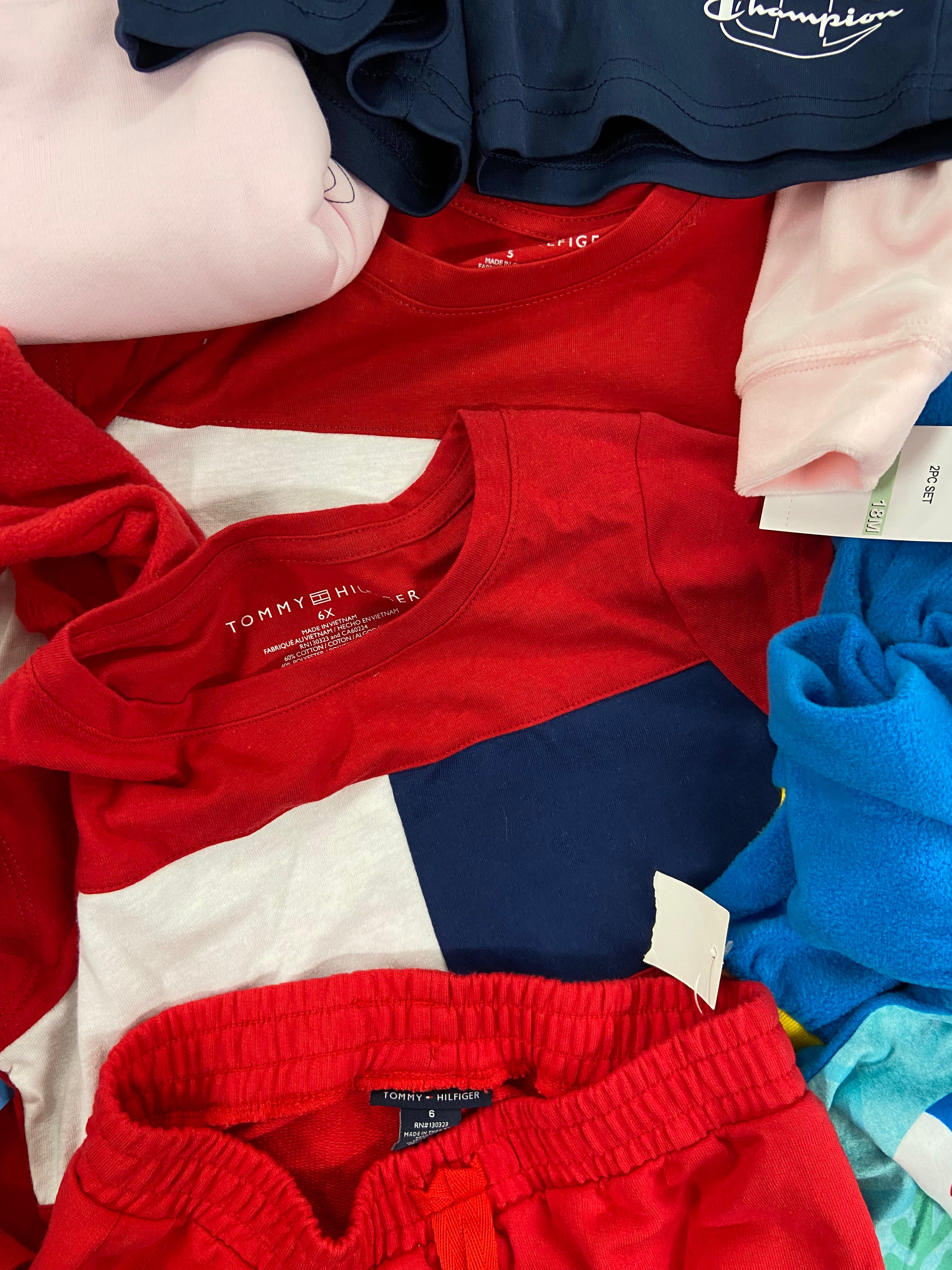 Baby's / Kid's Assorted Clothing Wholesale Lot, NIKE, TOMMY HILFIGER, PINKFONG, CALVIN KLEIN, NINA DOLL, CHAMPION, CARTER'S and more, 31 items, Shelf Pulls, MSRP $971