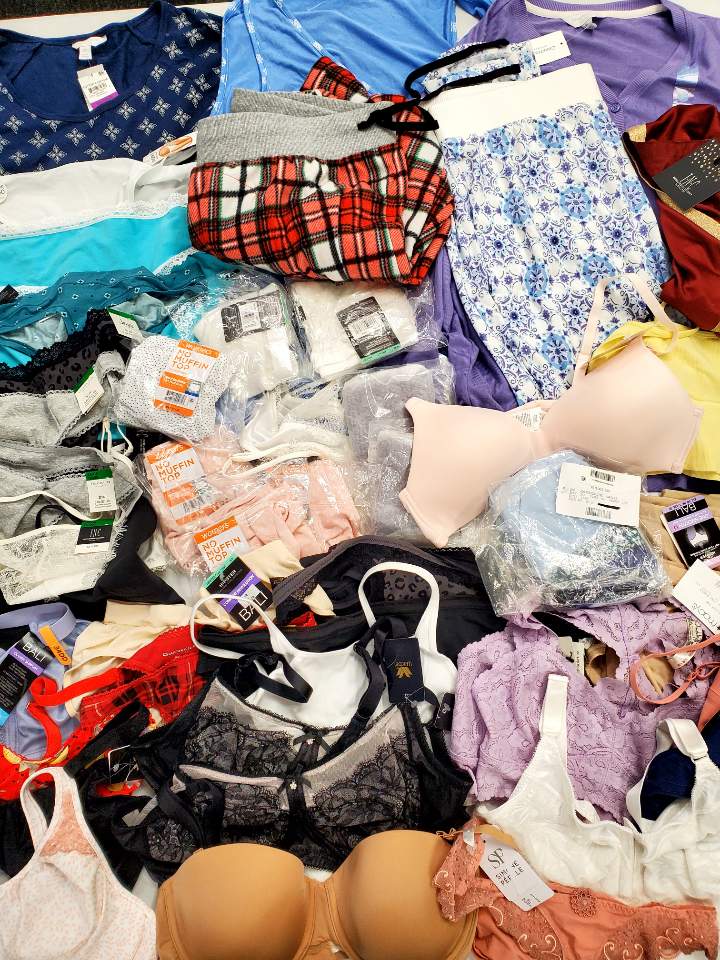 Women's Clothing Intimates Wholesale Lot, BALI, CALVIN KLEIN, DKNY, FREE PEOPLE, CHARTER CLUB, WACOAL, INC and more, 51 items, Shelf Pulls, MSRP $1,196