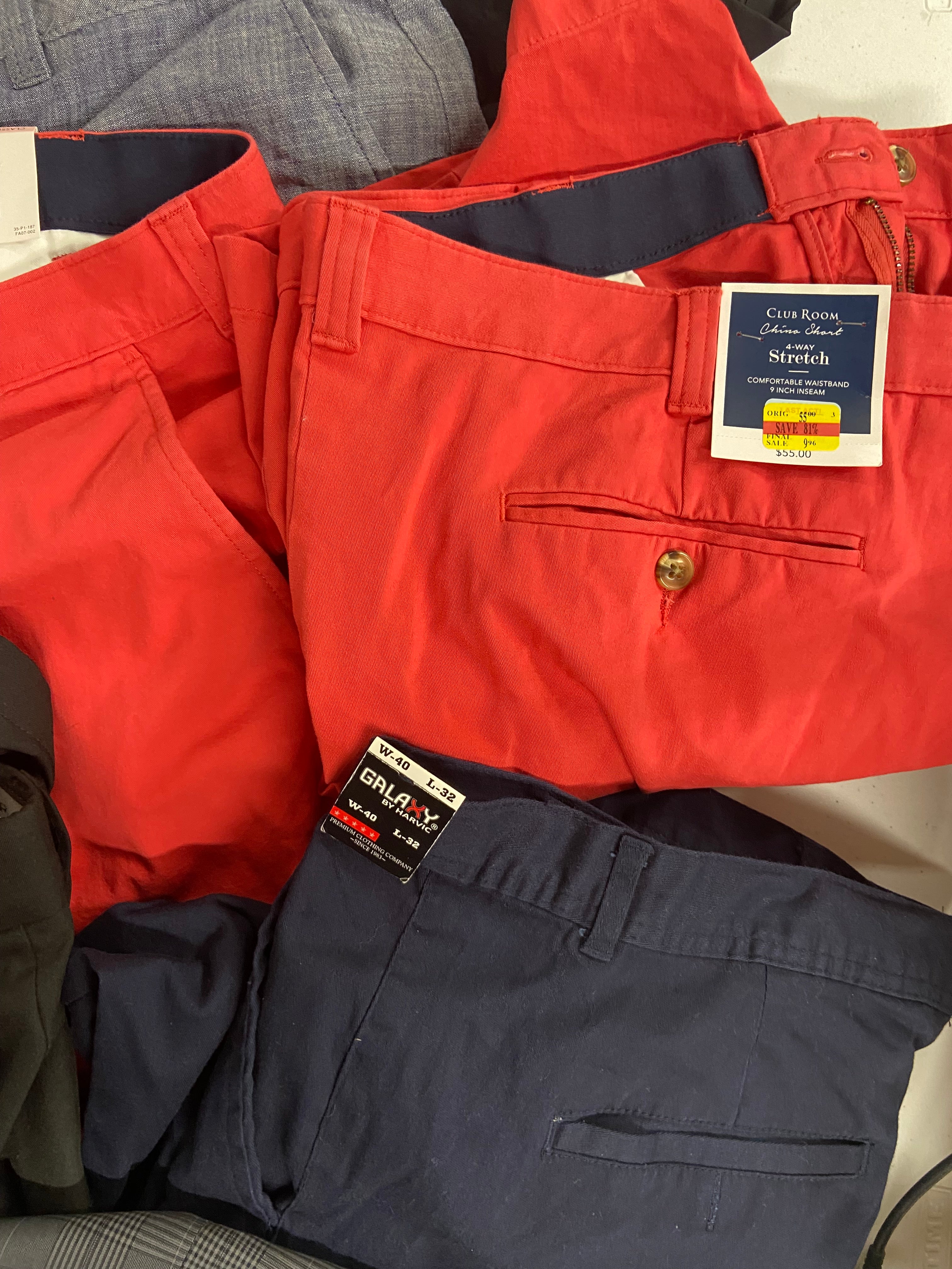 Men's Clothing Shorts & Pants Wholesale Lot, HAGGAR, CLUB ROOM, INC 10 items, Shelf Pulls, MSRP $577
