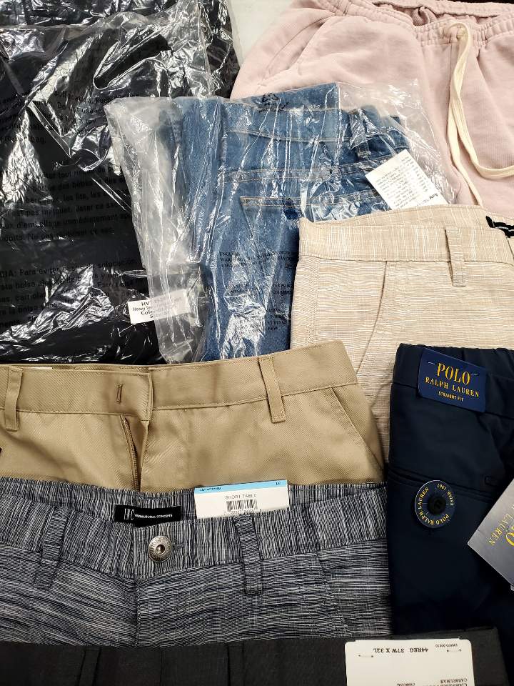 Men's Clothing Bottoms Wholesale Lot, MARC NEW YORK, POLO RALPH LAUREN, AMERICAN APPAREL, INC and more, 12 Items, Shelf Pulls, MSRP $594