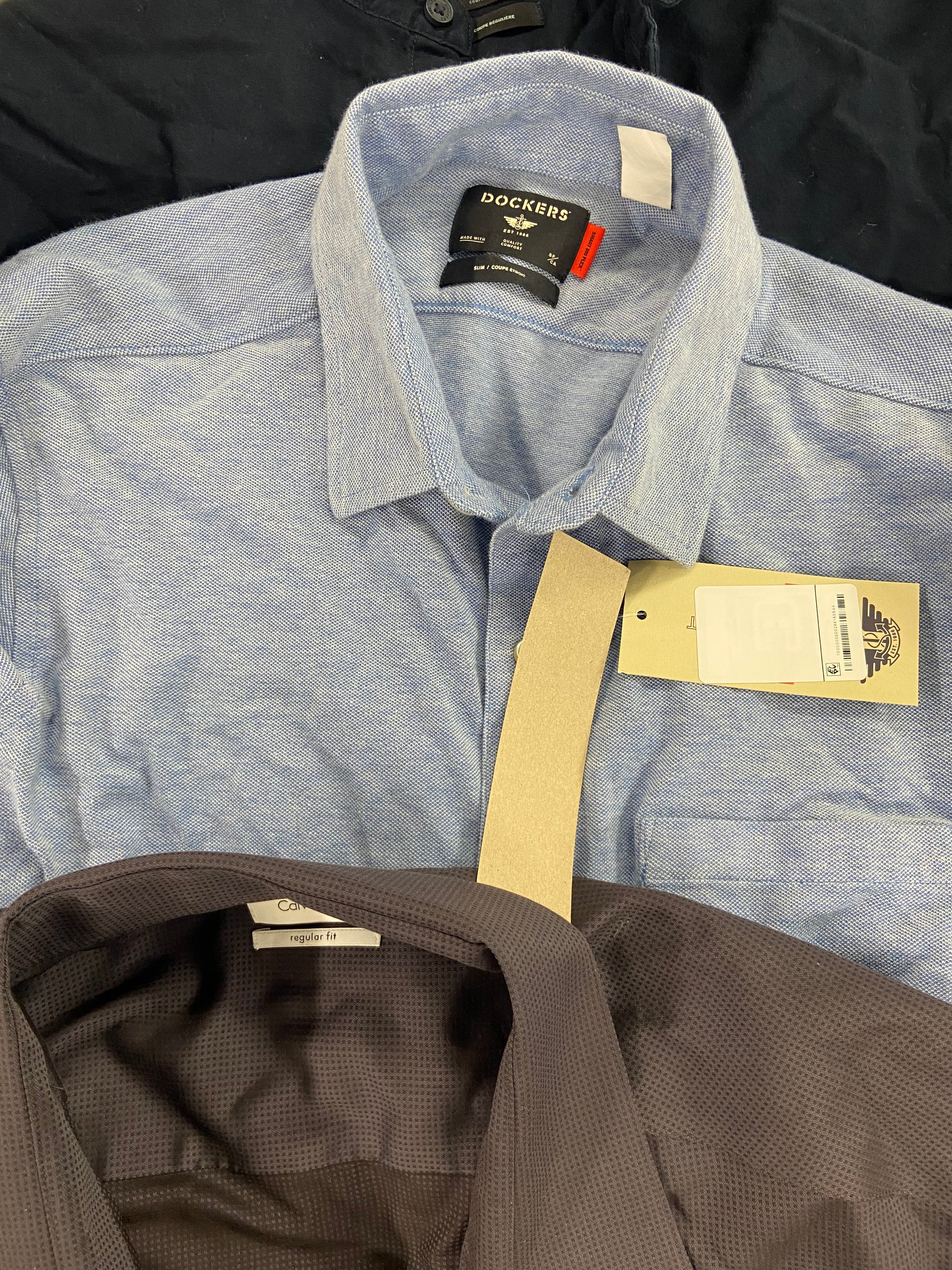 Men's Clothing Button Down Shirts Wholesale Lot, DOCKERS, CALVIN KLEIN, MICHAEL KORS, CLUB ROOM, 15 items, Shelf Pulls, MSRP $912