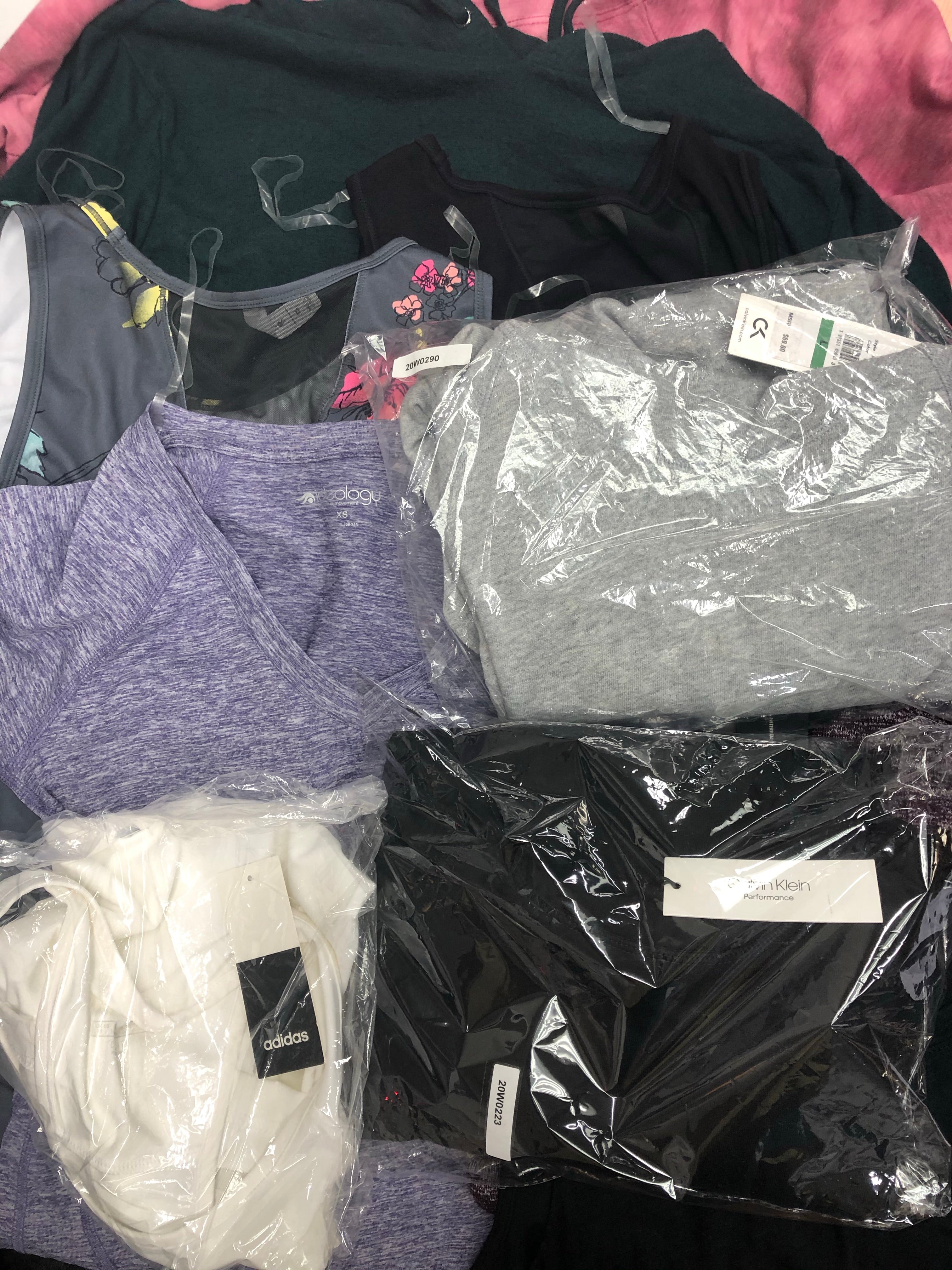 Women's Clothing Active Top Wholesale Lot, Adidas, DKNY, Calvin Klein, Ideology and more, 21 Units, Shelf Pulls, MSRP $862