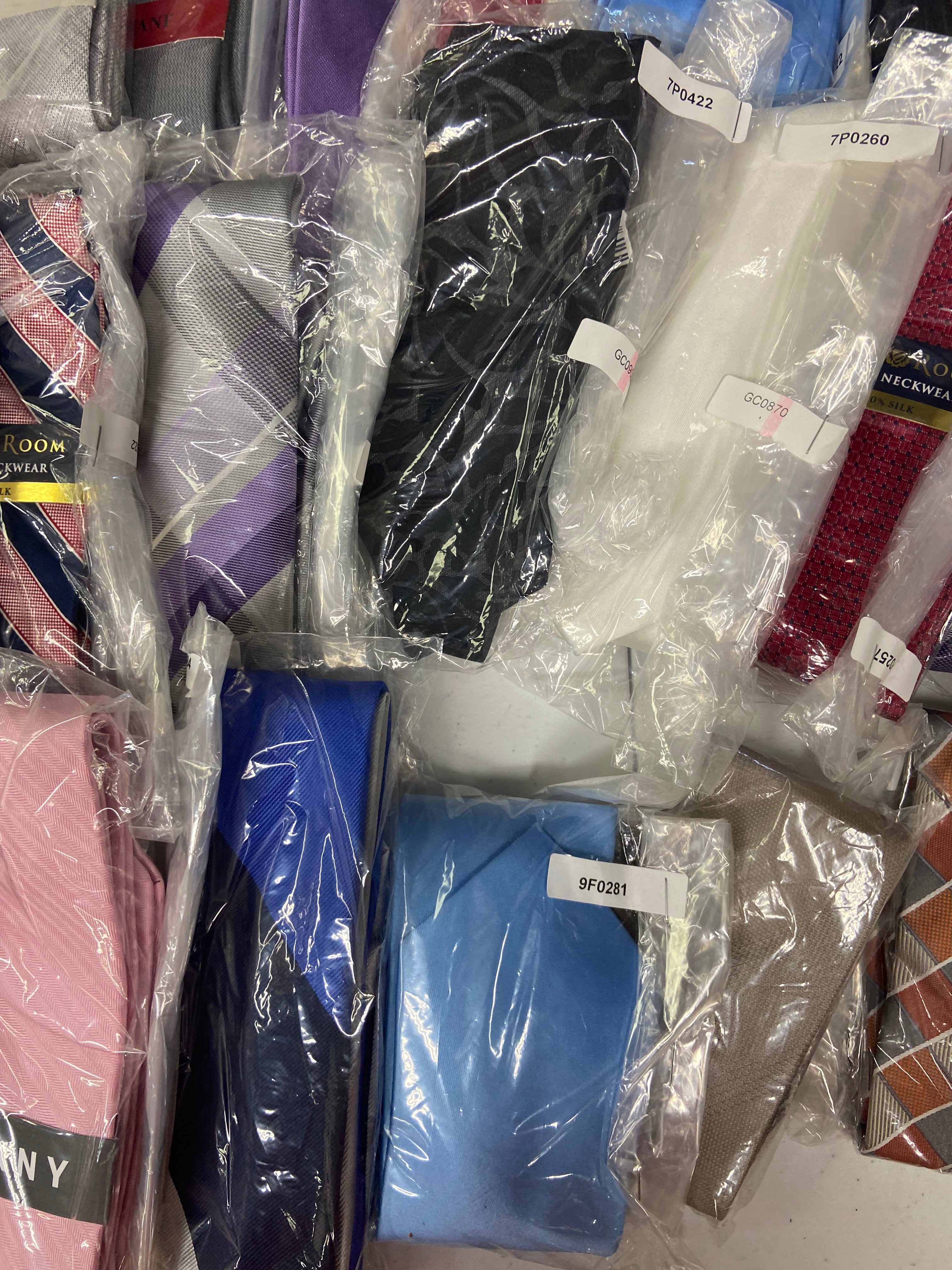 Men's Neckties Wholesale Lot, TOMMY HILFIGER, DKNY, MICHAEL KORS, KENNETH COLE, RYAN SEACREST, CALVIN KLEIN, CLUB ROOM and more, 66 items, CUSTOMER RETURNS