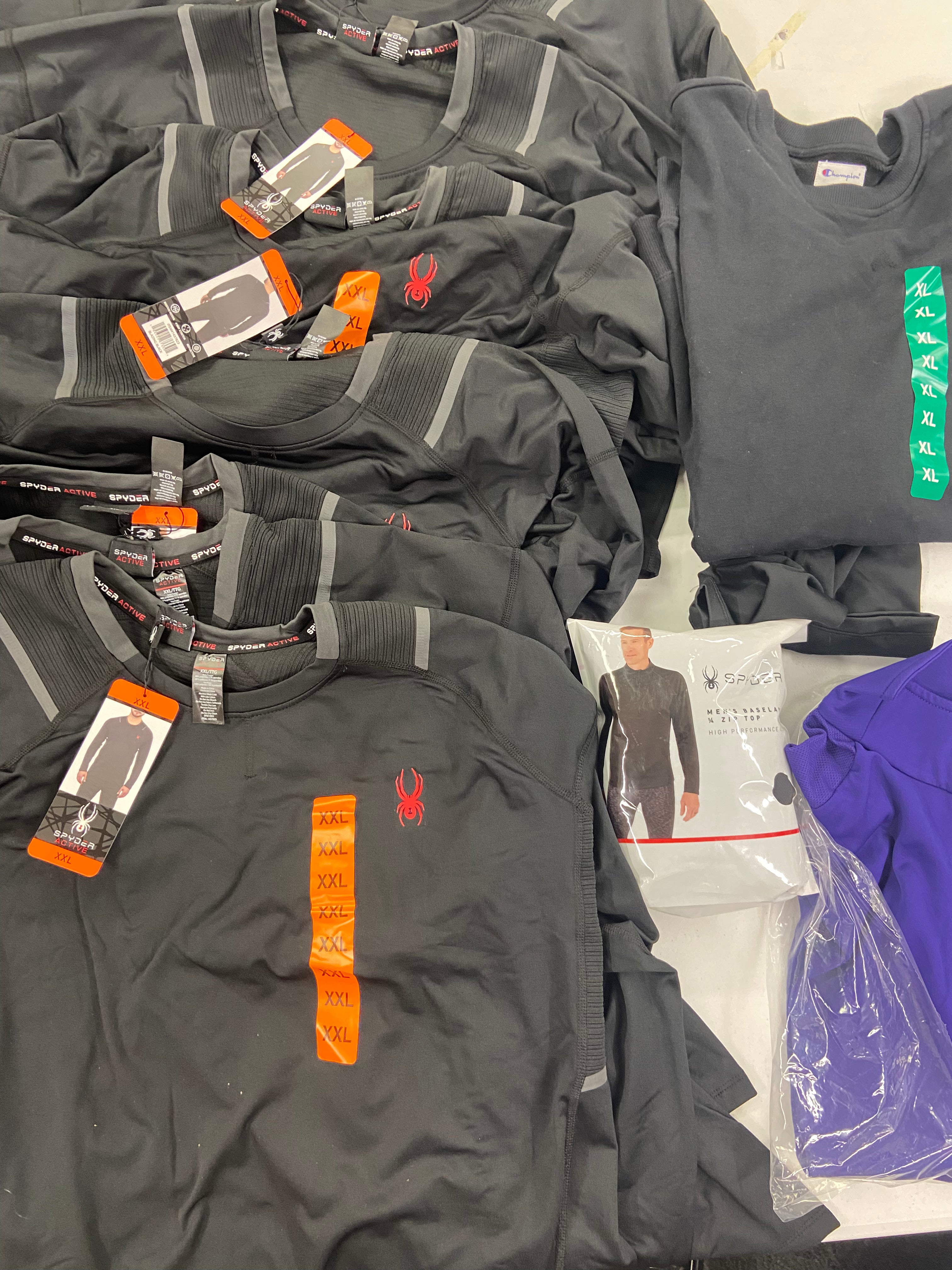 Men's Clothing Tops Wholesale Lot, ADIDAS, SPYDER, CHAMPION, 10 items, Shelf Pulls, MSRP $505