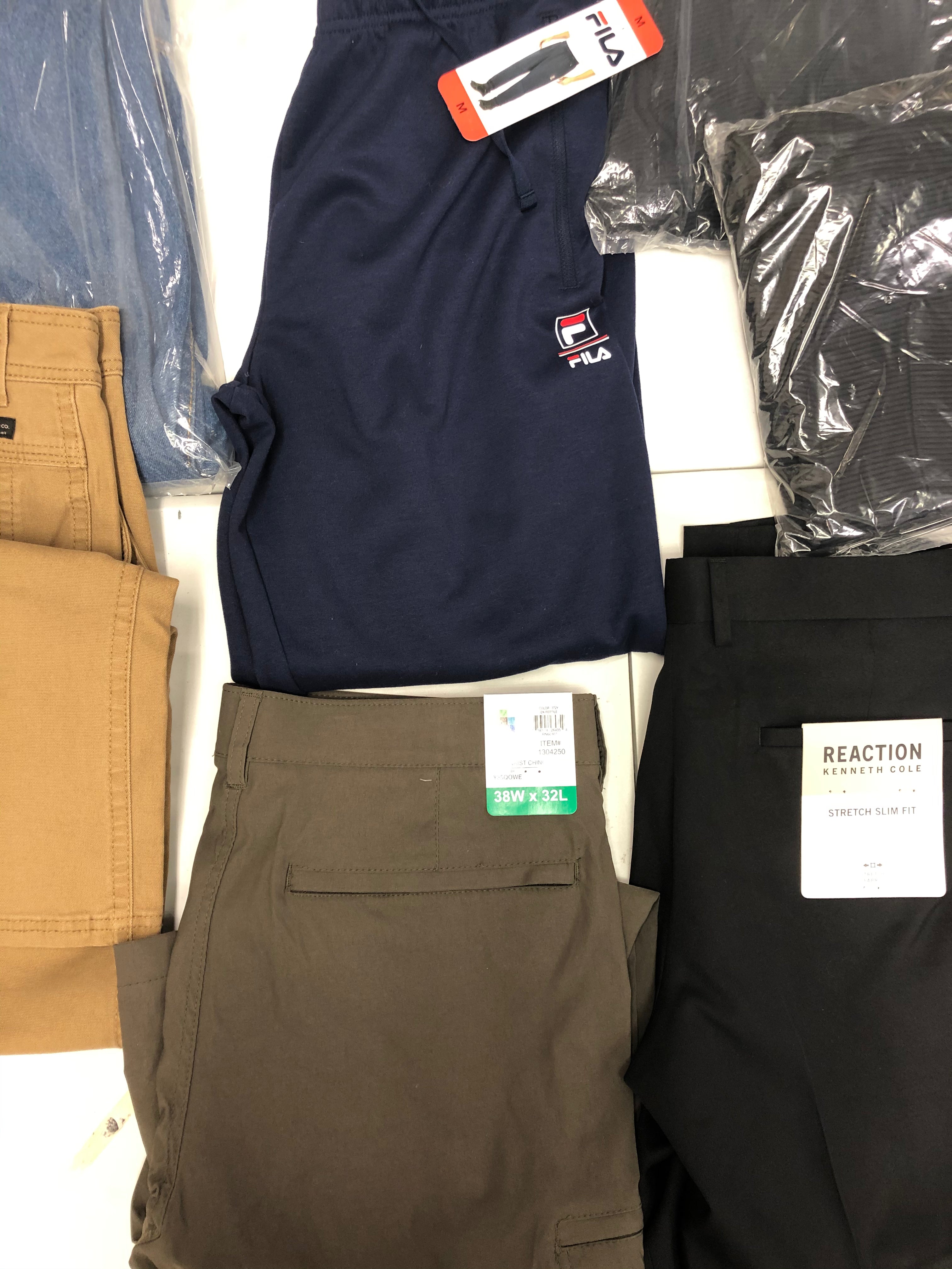 Men's Clothing Jeans, Pants Wholesale Lot, FILA, LEVI, UNION BAY, KENNETH COLE  and more, 8 items, Shelf Pulls, MSRP $432