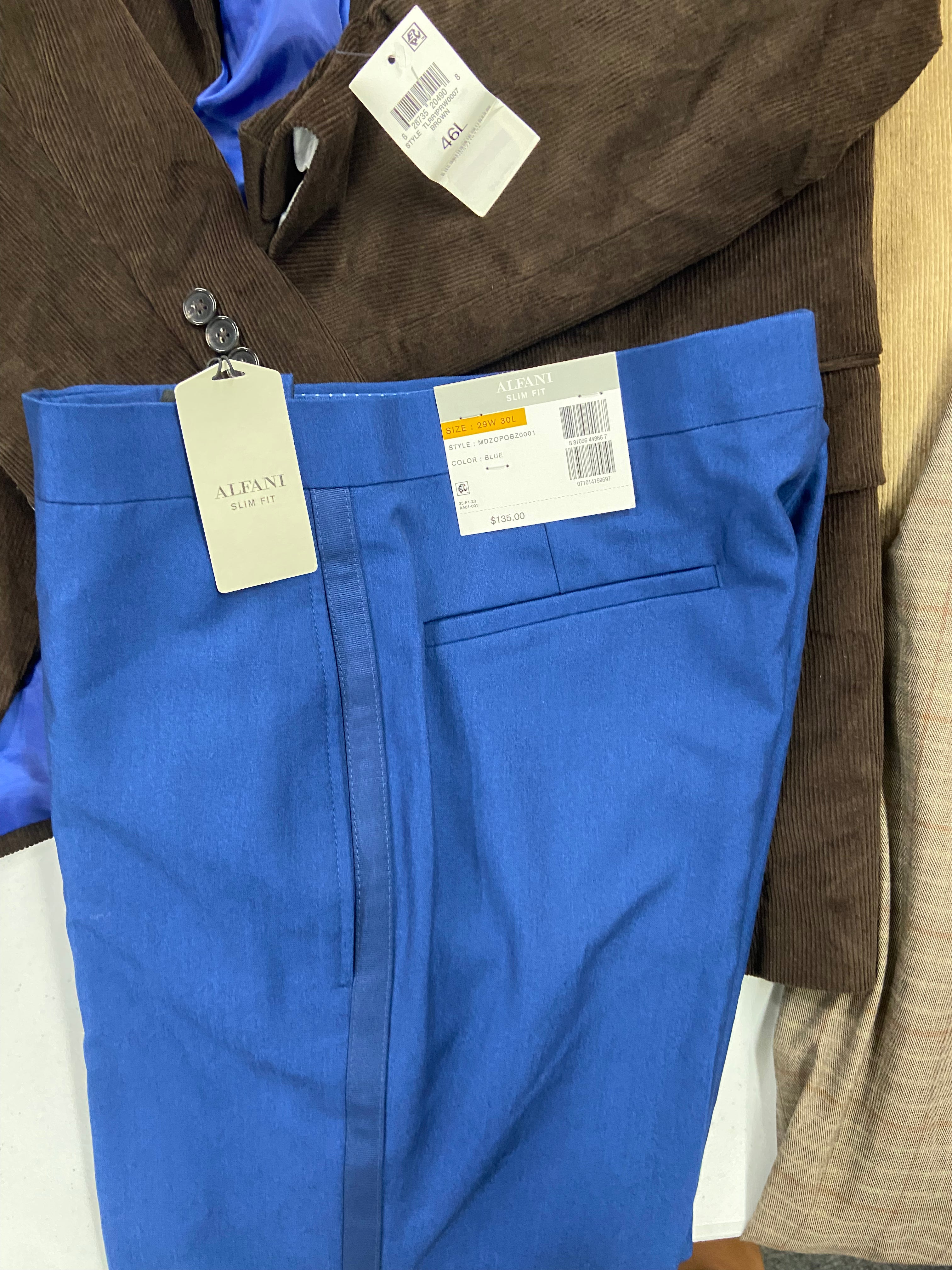 Men's Clothing Blazers & Dress Pant Wholesale Lot,  ALFANI, CLUB ROOM, 5 items, Shelf Pulls, MSRP $1,380