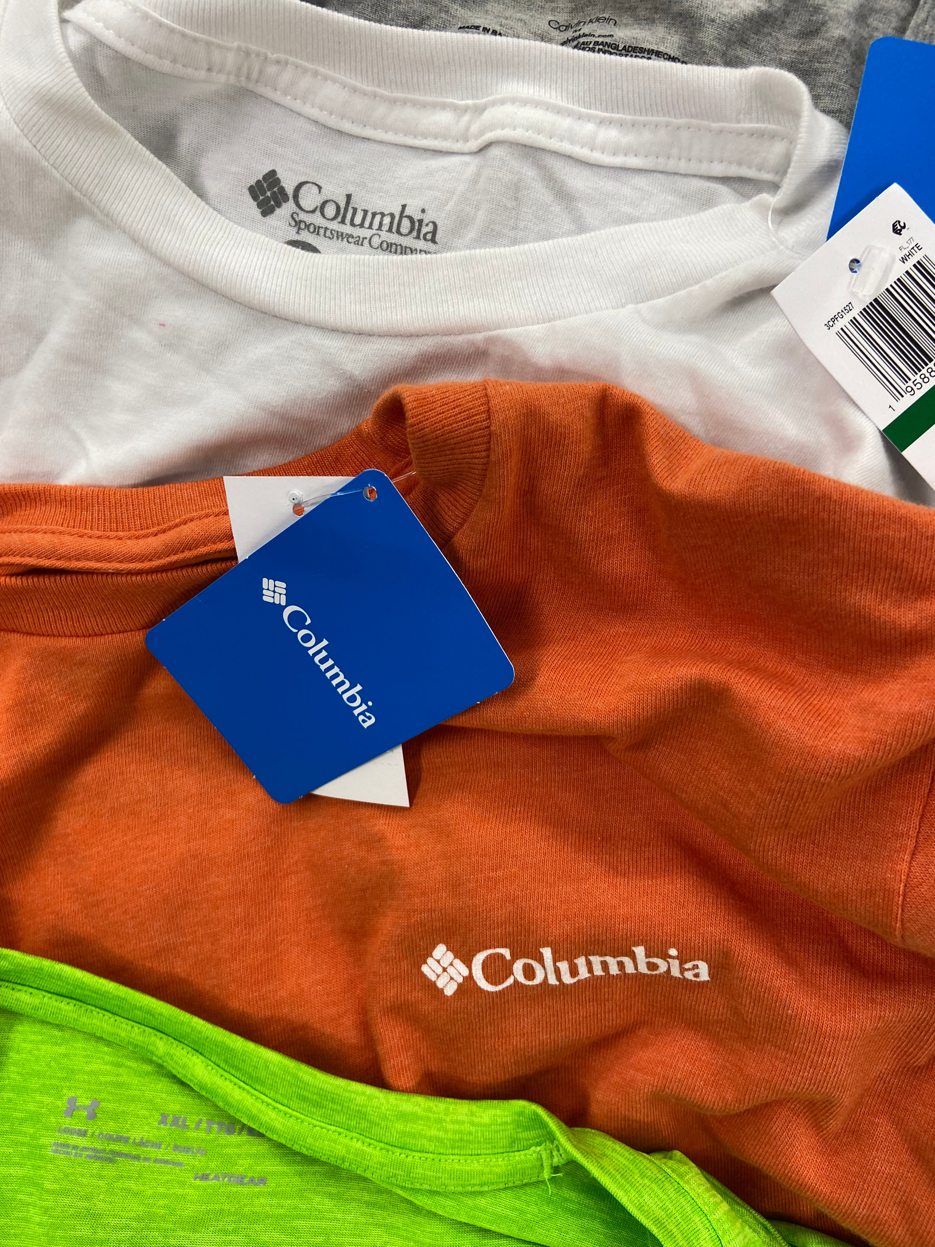 Men's Clothing T-Shirts & Others Wholesale Lot, ADIDAS, COLUMBIA, CALVIN KLEIN, UNDER ARMOUR, DOCKERS, UNIVIBE and more, 19 items, Shelf Pulls, MSRP $1,088