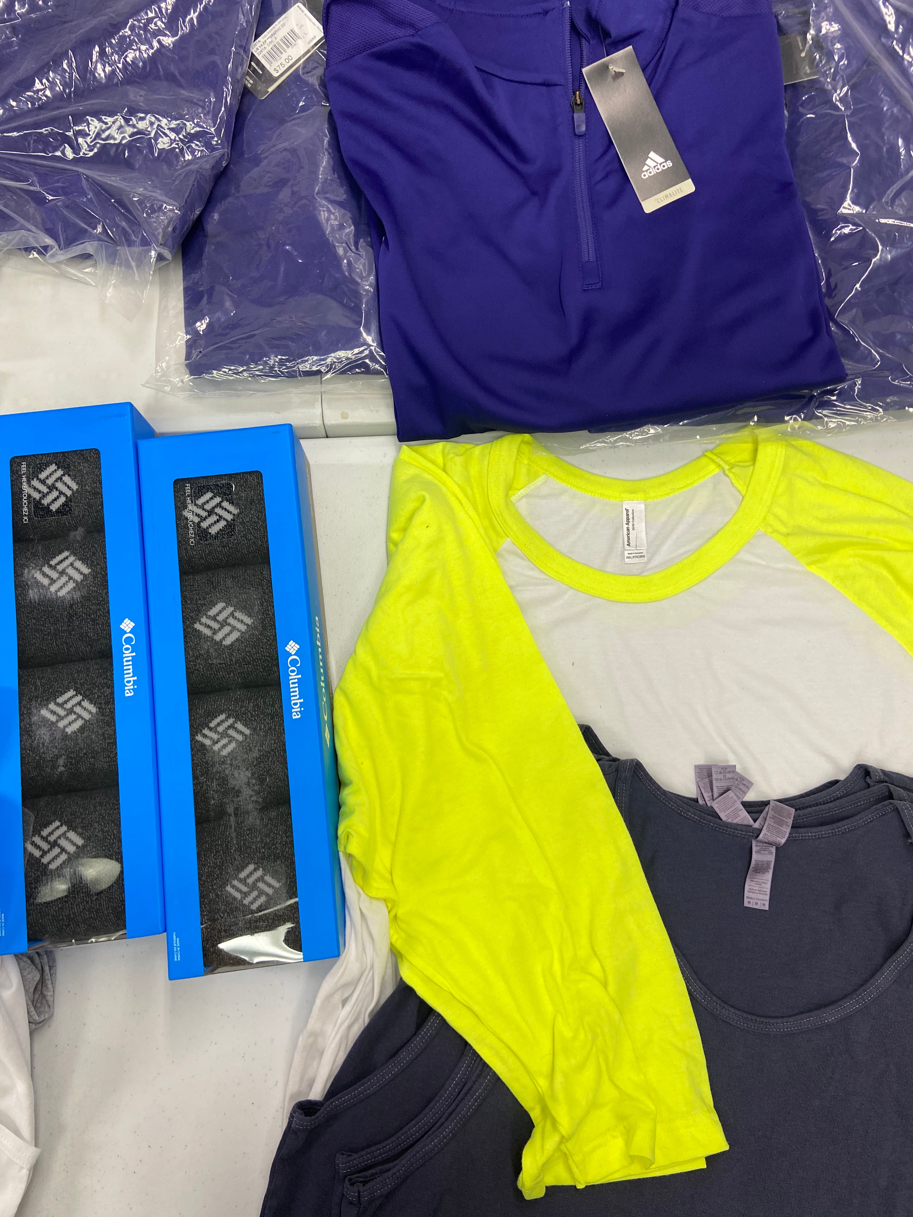 Men's Clothing Casual Shirts, Sleeveless Tops and Other tops  Wholesale Lot, COLUMBIA, ADIDAS, AMERICAN APPAREL and more, 23 items, Shelf Pulls, MSRP $737