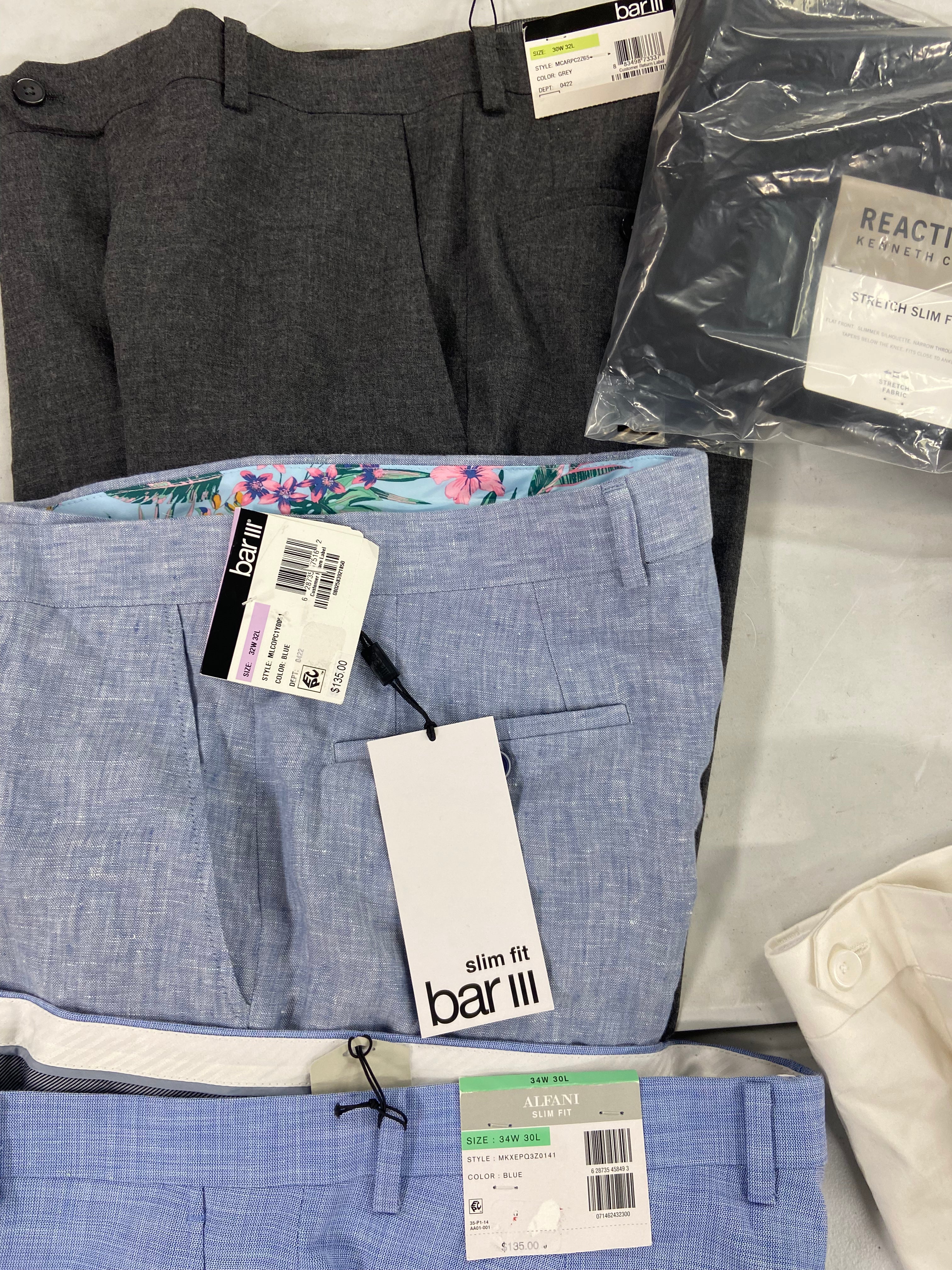 Men's Clothing Dress Pants and Others, Wholesale Lot, LAUREN RALPH LAUREN, MICHAEL KORS, DOCKERS, PERRY ELLIS, Bar III and more, 12 items, Shelf Pulls, MSRP $1,362