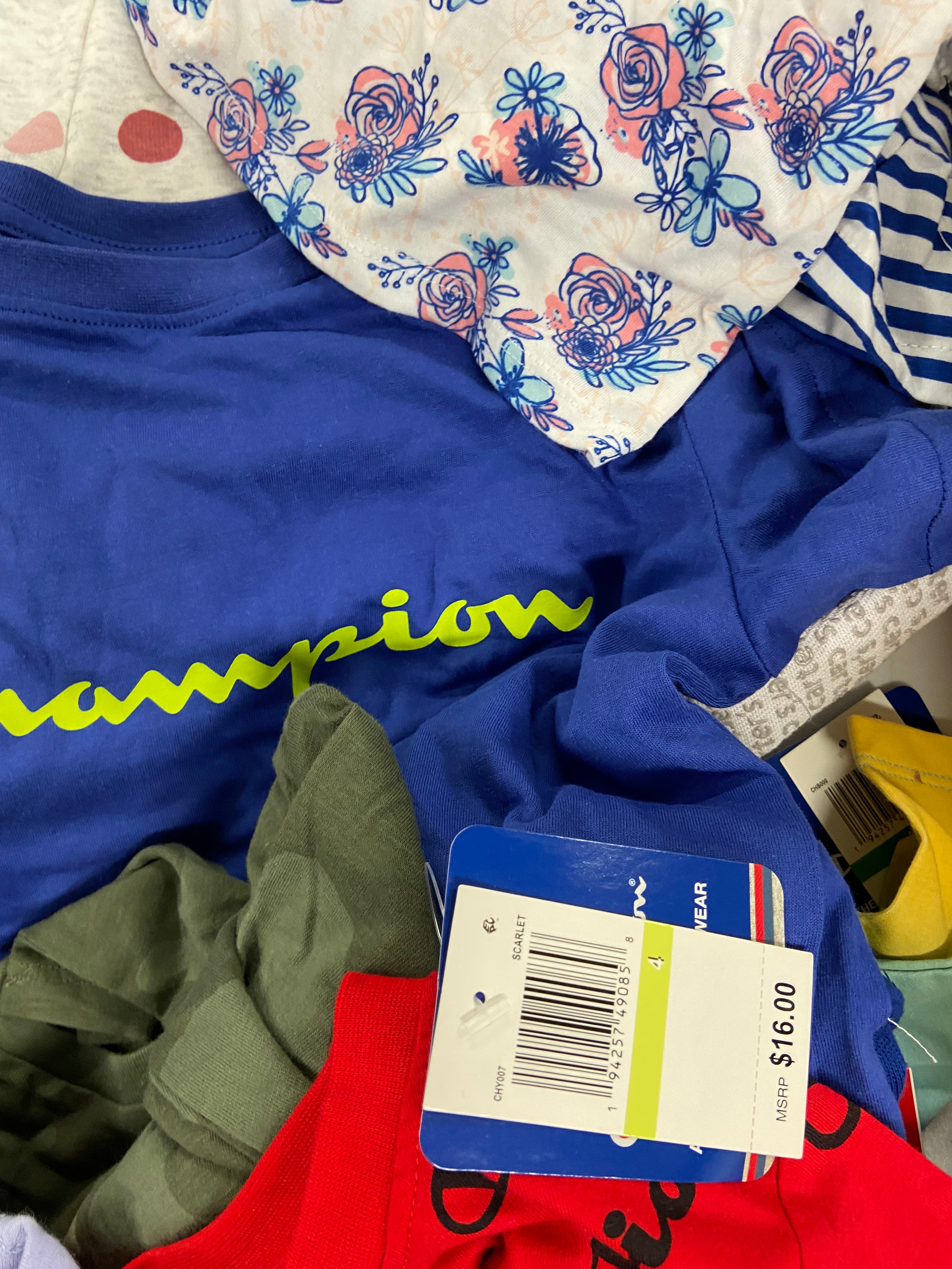 Kid's Clothing Assorted Wholesale Lot, DISNEY, GOGO JEANS, CARTER'S, CHAMPION, CUTIE PIE BABY, NEW BLUEBERRI, UNDER ARMOUR and more, 28 items, Shelf Pulls, MSRP $745