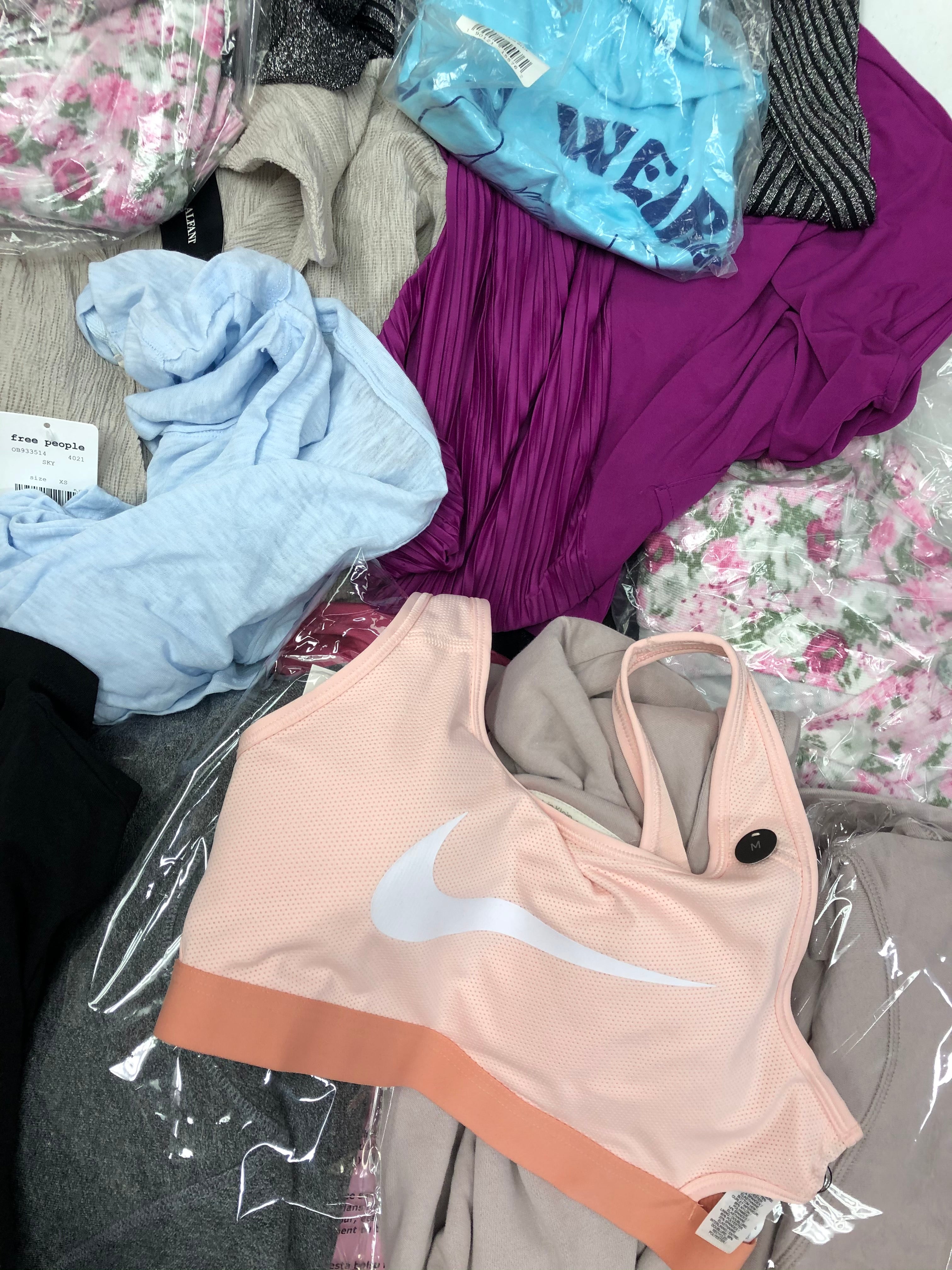 Women's Clothing Tops Wholesale Lot, NIKE, CALVIN KLEIN, ADIDAS, FREE PEOPLE and more, 37 Units, Shelf Pulls, MSRP $2,136