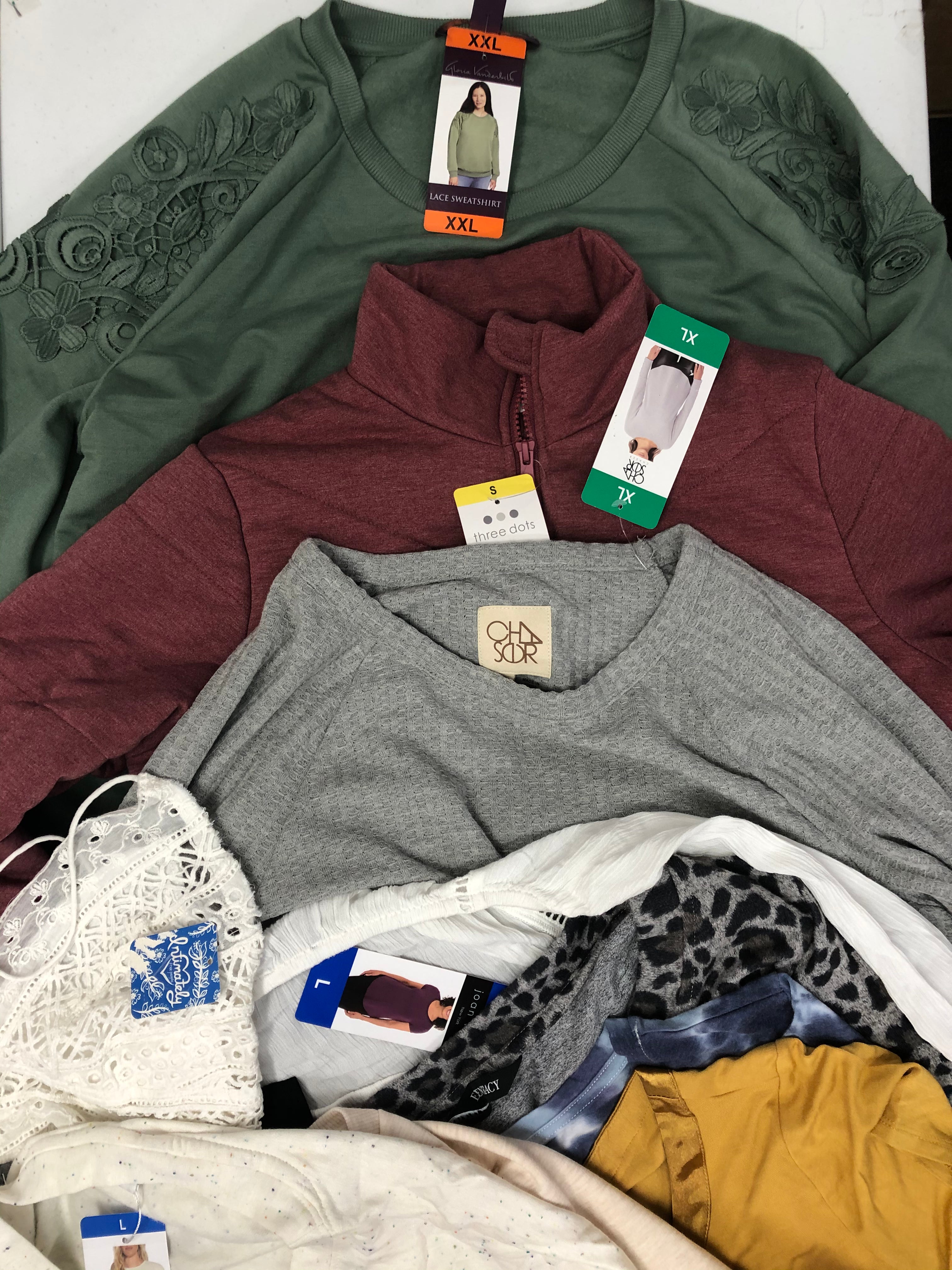 Women's Clothing Tops Wholesale Lot, LUCKY BRAND, POLO RALPH LAUREN, FREE PEOPLE, CALVIN KLEIN, DKNY, THREE DOTS and more, 25 items, Shelf Pulls, MSRP $967