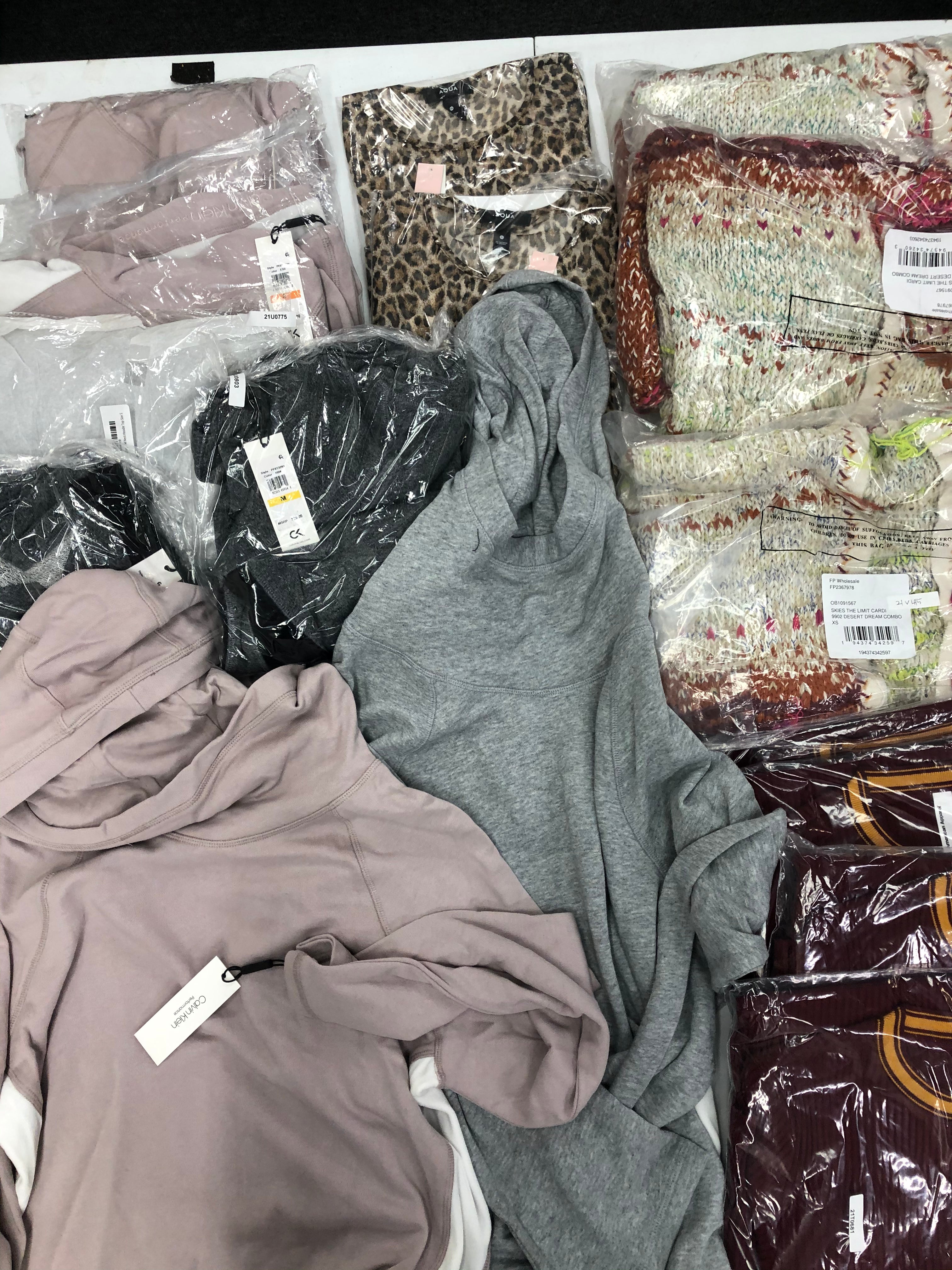 Women's Clothing Dresses, Cardicans, Tops Wholesale Lot, CALVIN KLEIN, FREE PEOPLE, AQUA, AMERICAN APPAREL, 16 items, New, MSRP $1,633