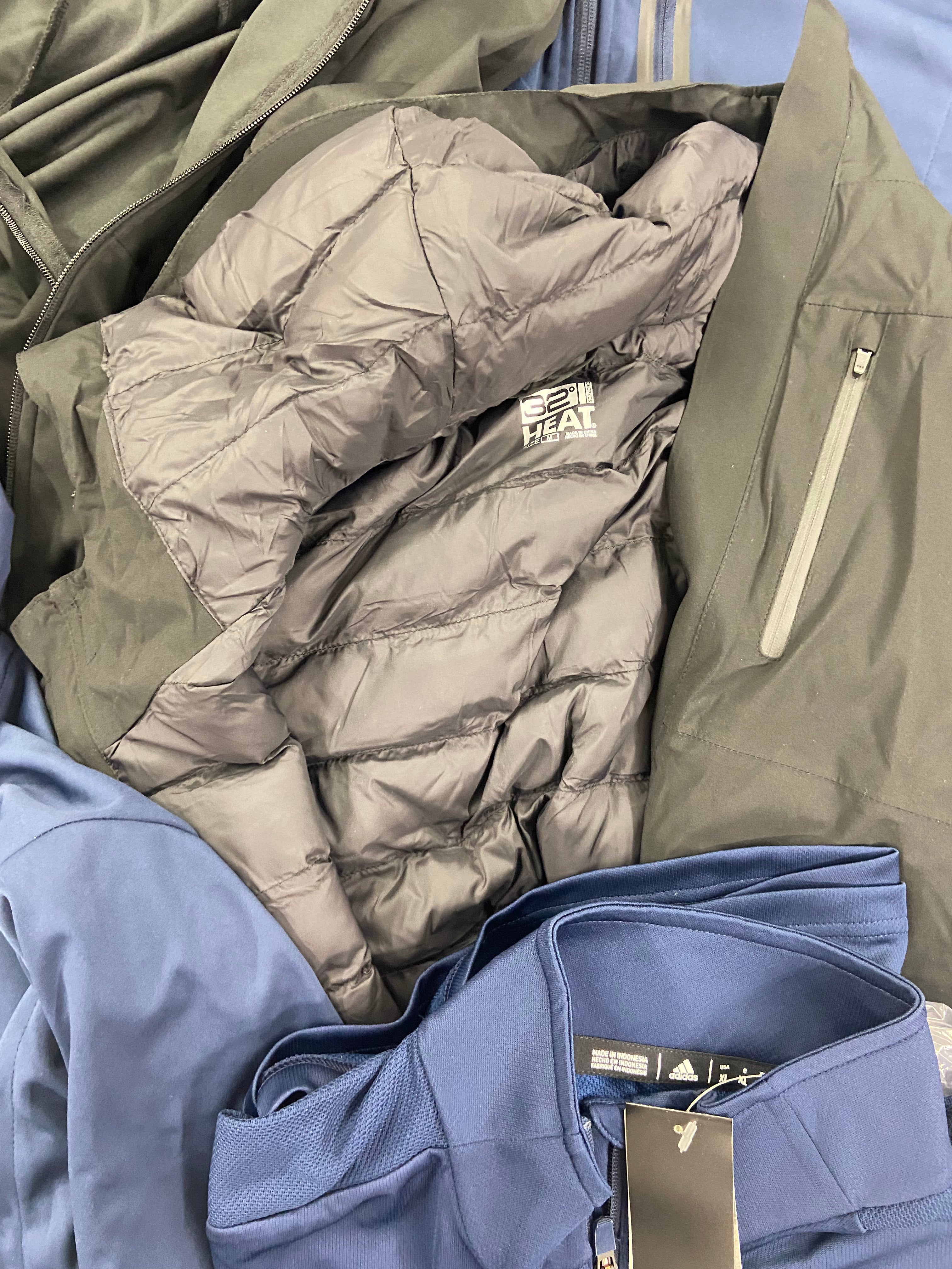 Men's Clothing OUTERWEAR/JACKETS Wholesale Lot, ADIDAS, 32 DEGREES, HAWKE & CO, MONDETTA 8 items, Shelf Pulls, MSRP $630