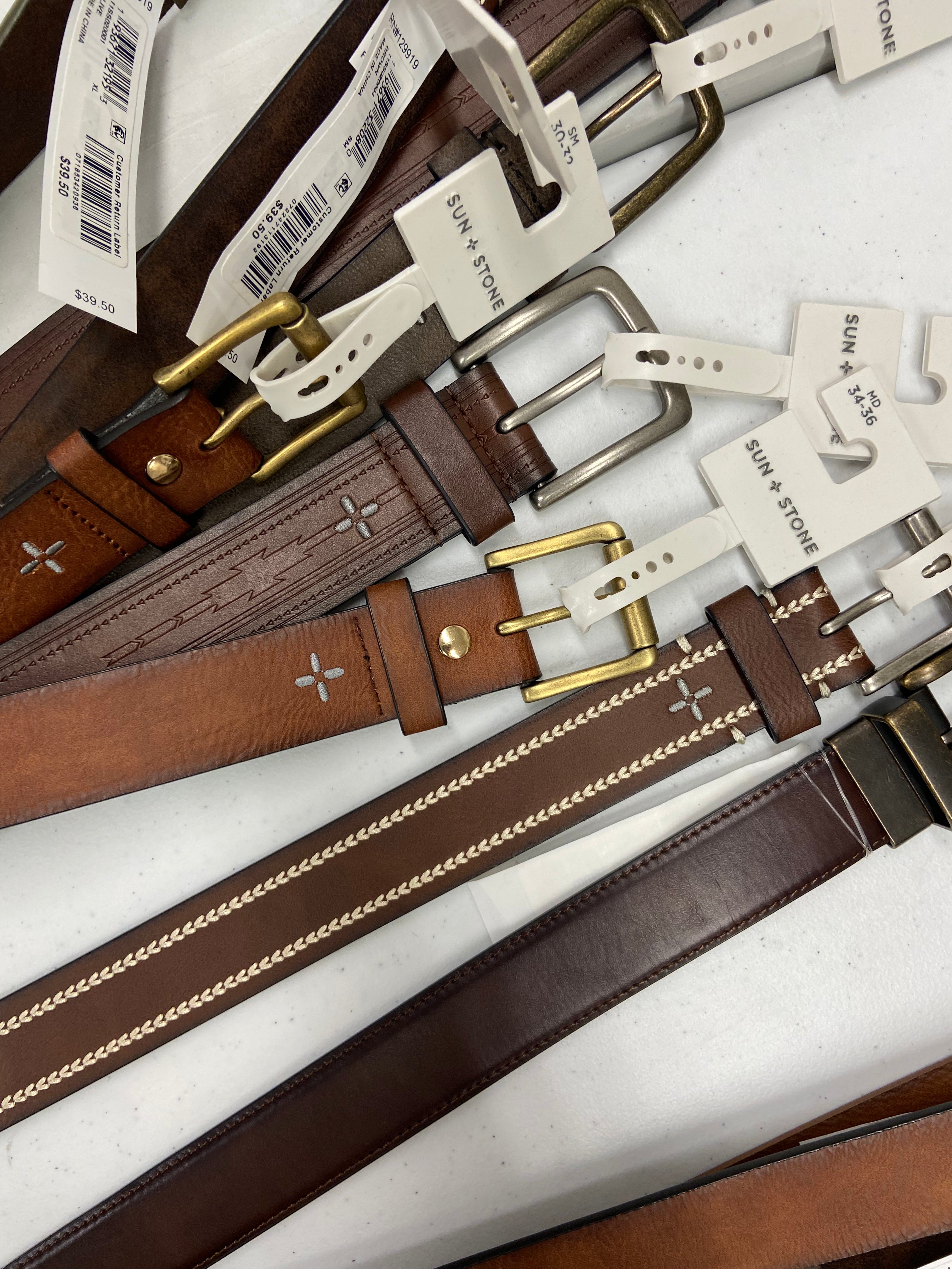 Men's Belts Wholesale Lot, CLUB ROOM, SUN + STONE, 15 items, Shelf Pulls, MSRP $596