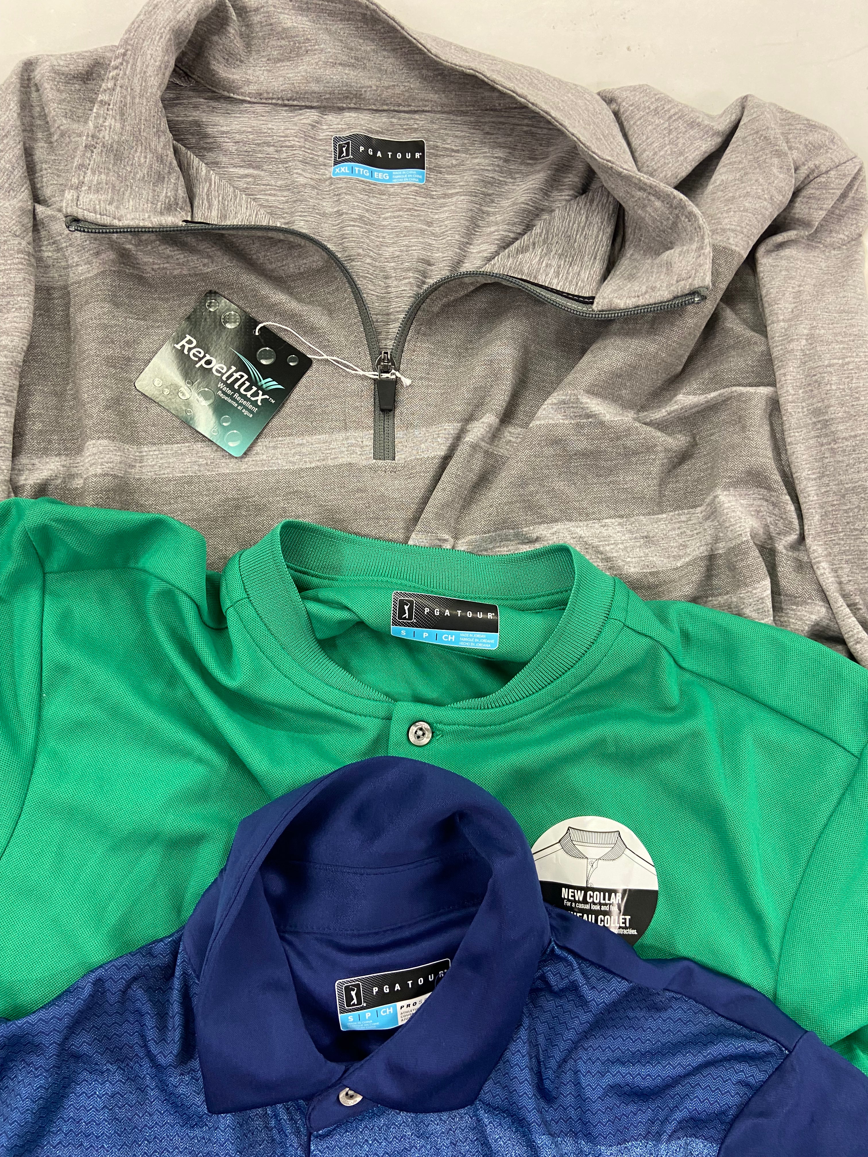 Men's Clothing Golf Shirts & Other Tops, Wholesale Lot, PGA TOUR, JACK JONES, ALTERNATIVE, CLUBROOM, and more, 15 items, Shelf Pulls, MSRP $495